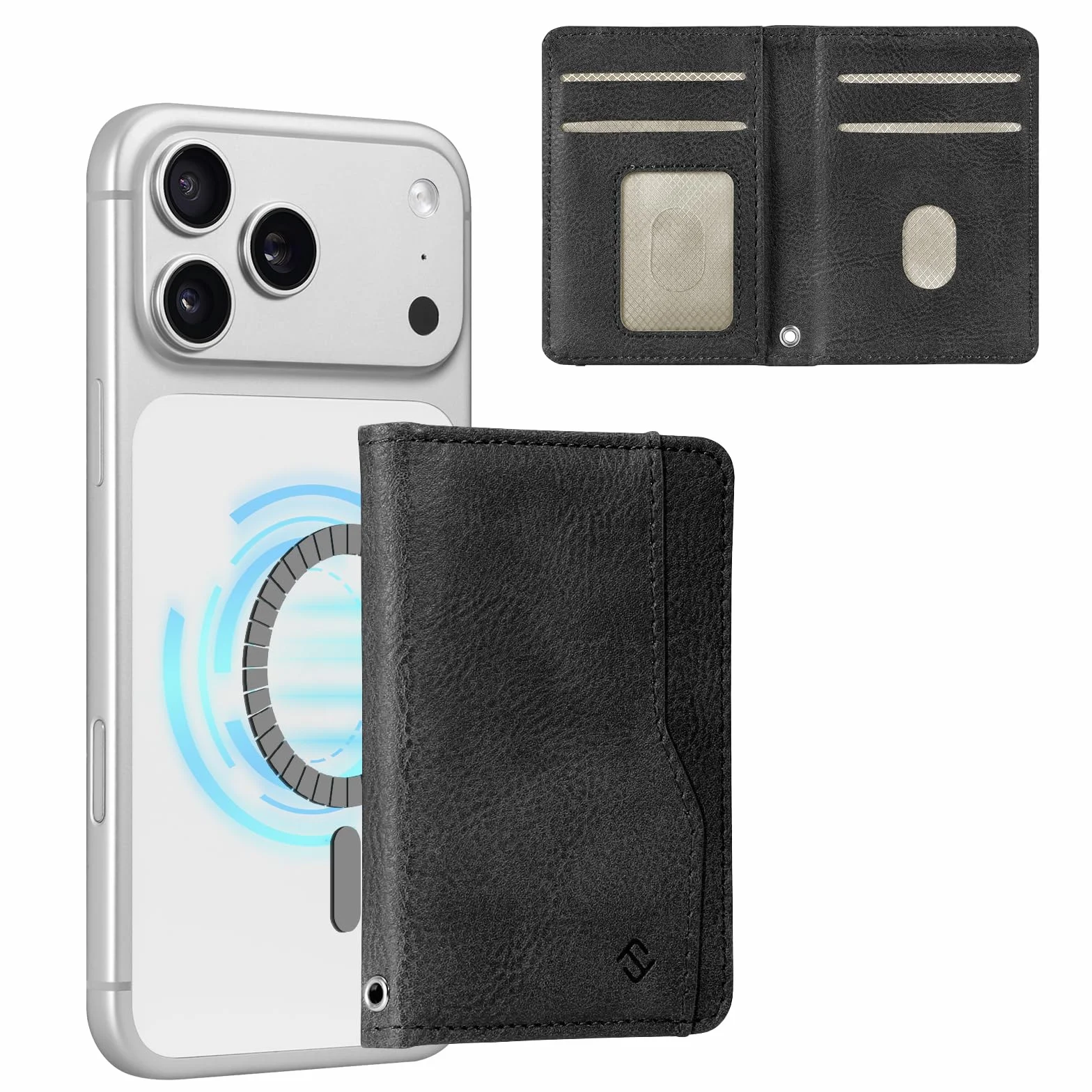 CASEBOT Porta carte magnetico, forte magnetico e blocco RFID, minimalista portatile, per iPhone 17/16/15/14/13/12/Pro/Max/Plus, nero