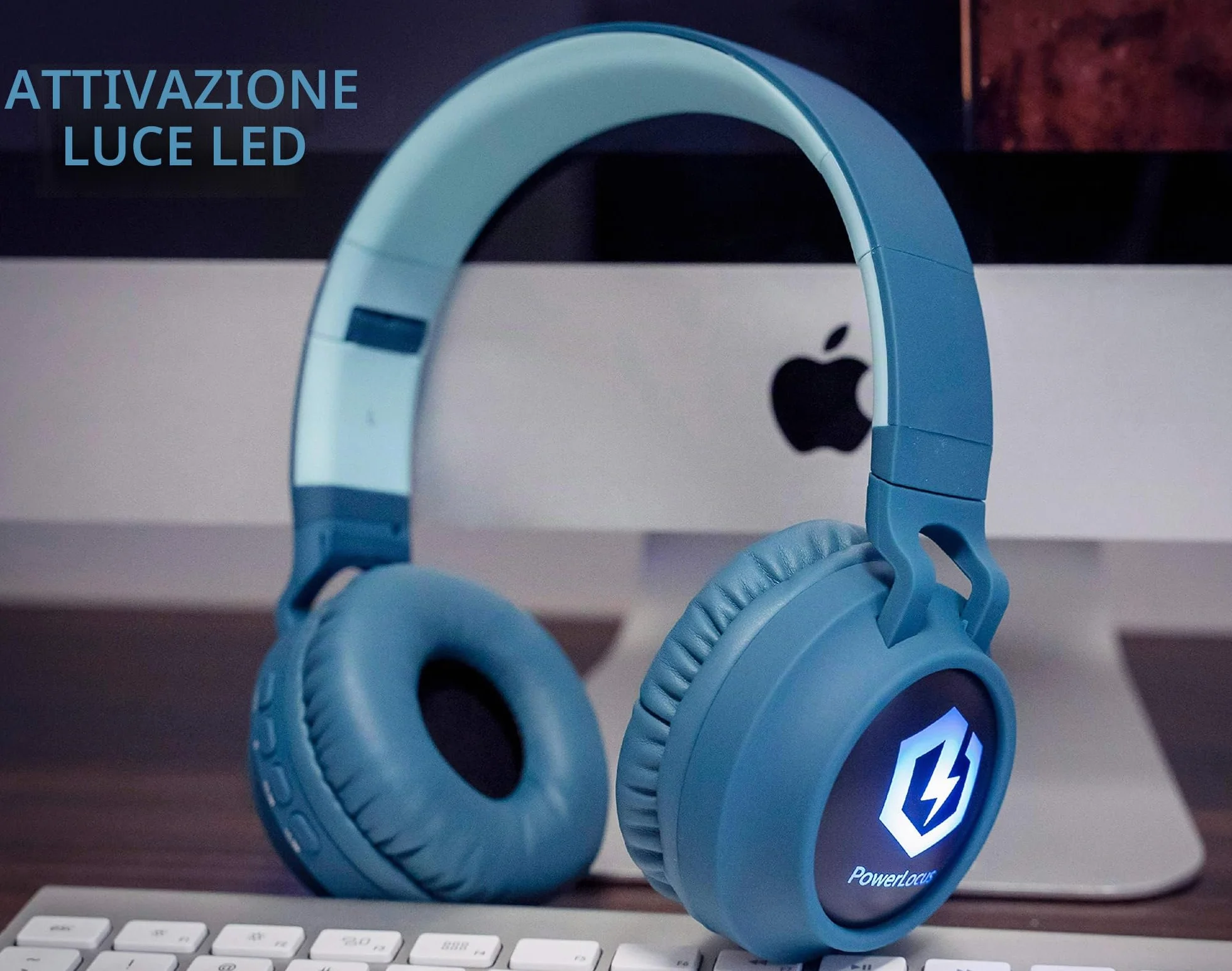PowerLocus Cuffie Bluetooth per Bambini, Cuffie Over-Ear Senza-Fili per Bambini, Limitatore audio a 85 dB, con LED, Pieghevole, Con Microfono, Micro SD, Sacchetto da Trasporto per Viaggio/Telefono/PC