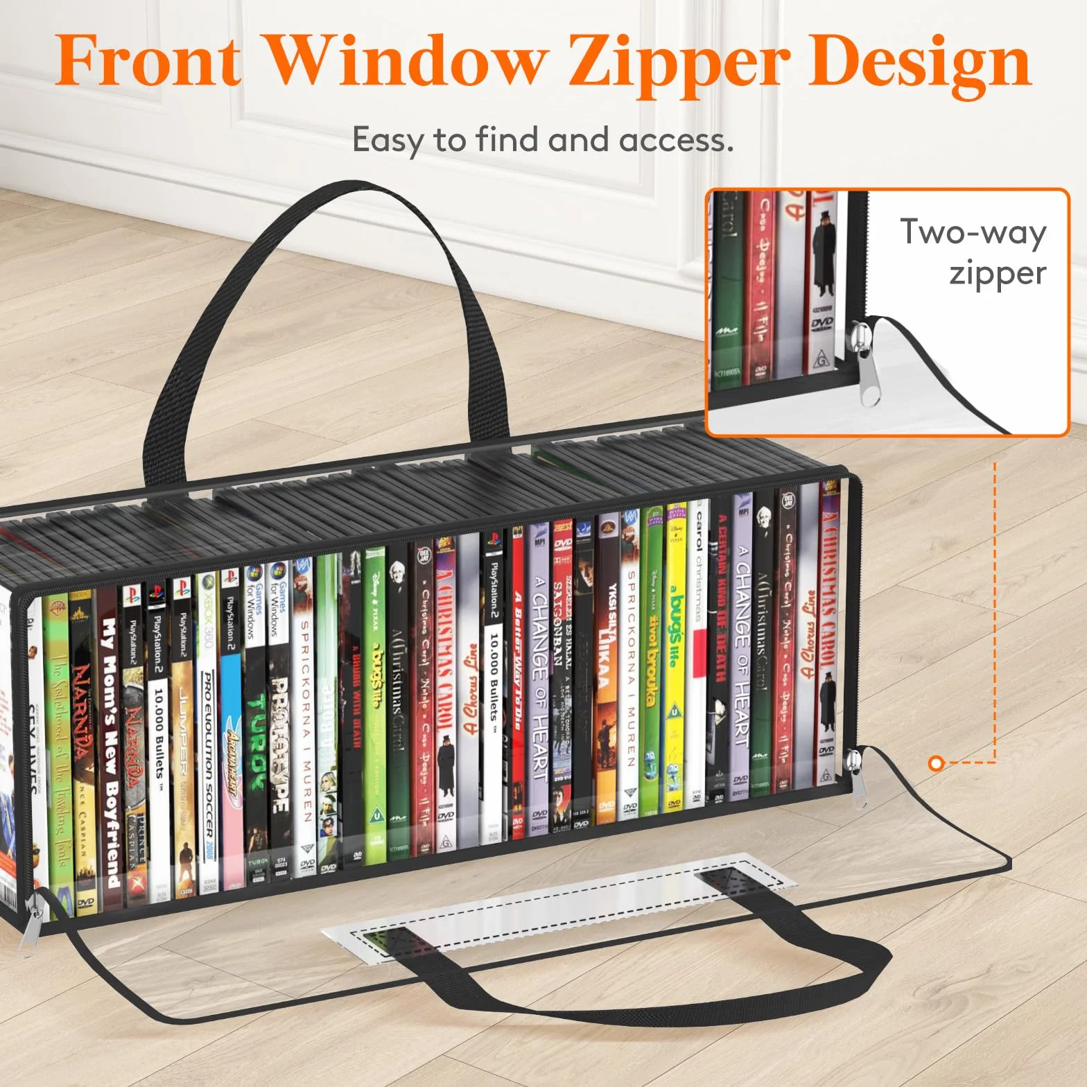 Lifewit Borse Porta DVD, Organizzatore Trasparente in PVC per Custodie Blu-ray e Film, Contenitore per Media e Videocassette VHS con Manici, Capacità 140 DVD (35 per Borsa), 4 Pezzi