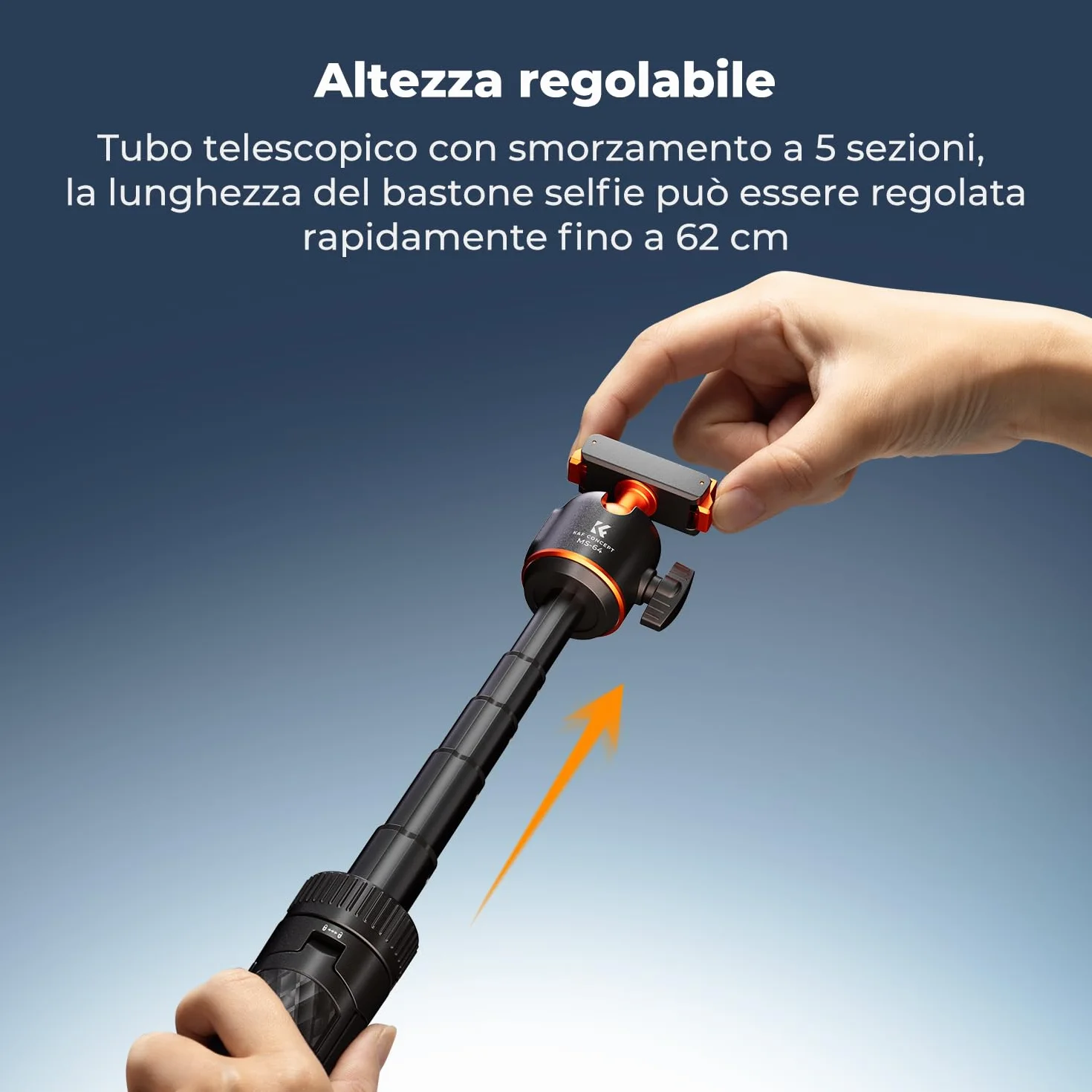 K&F CONCEPT Treppiede Bastone Selfie 65 cm Compatibile con DJI Osmo Nano/Action 6, Monopiede Estraibile, Chiusura Magnetica, Testa Sferica 360°, Supporto per Vlogging