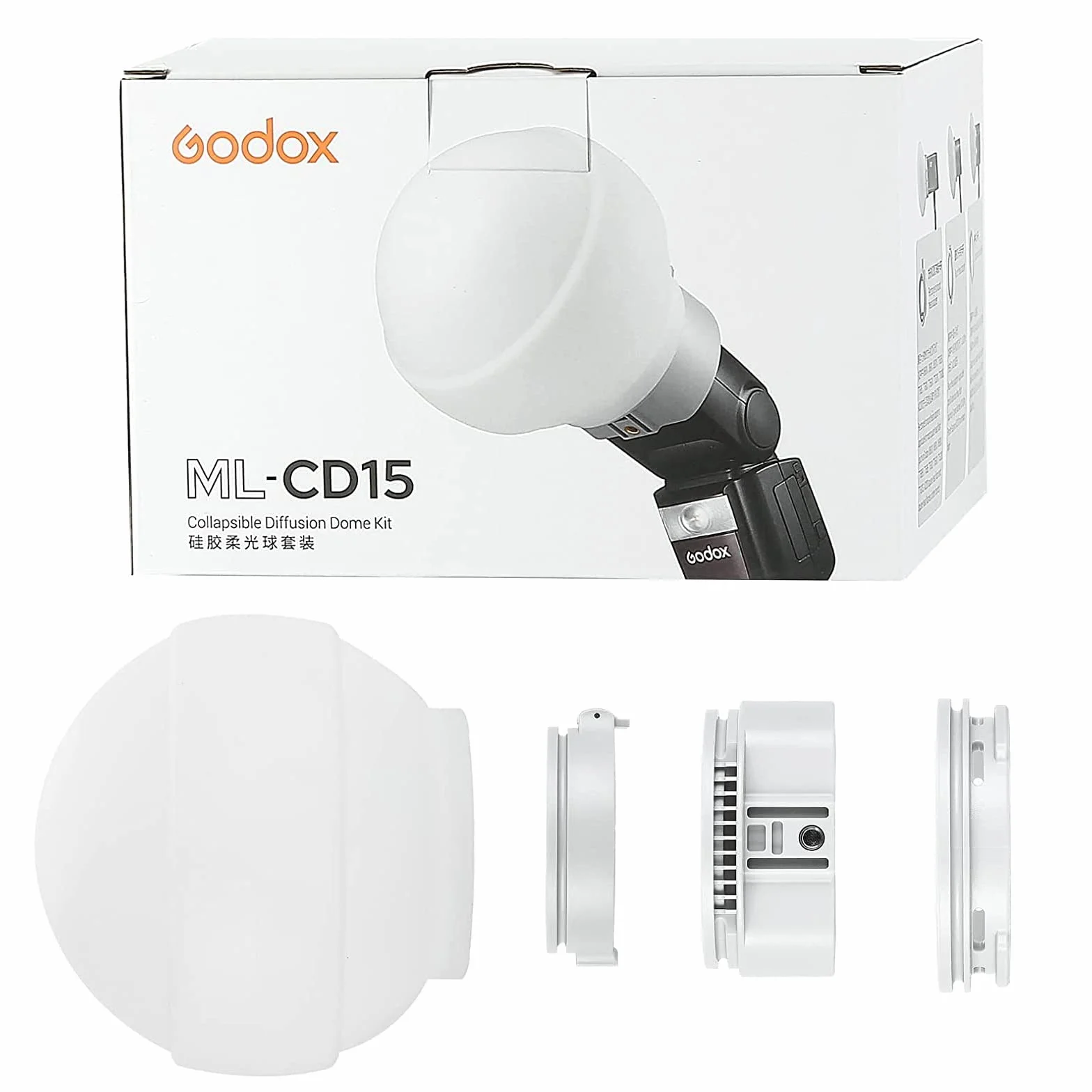Godox ML-CD15 Diffusore Dome con 3 Adattatori per Godox V1 V1Pro AD100PRO AD200PRO V860III V850II TT685II TT600 AD200 ML30 ML30Bi ML60 ML60Bi AD300PRO AD400PRO