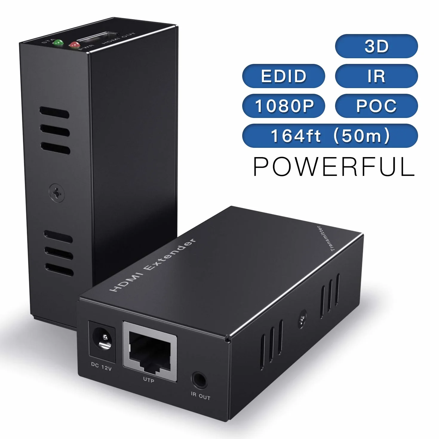 Extender HDMI IR, 1080P a 60Hz con uscita locale, estende la trasmissione fino a 50 m di lunghezza su cavo CAT5e/CAT6/CAT7, con un adattatore di alimentazione