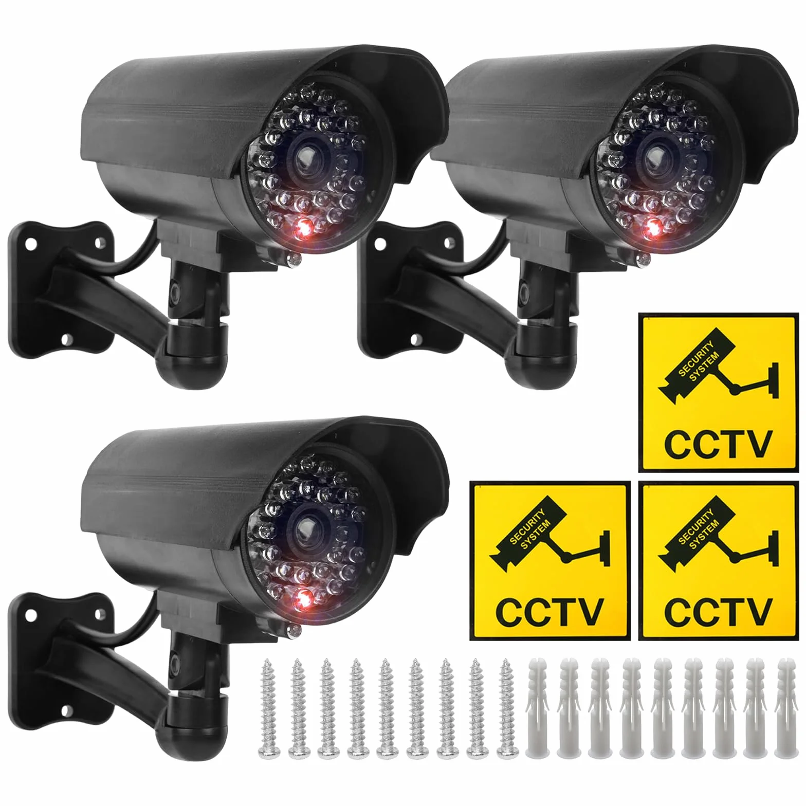 Sporgo Telecamera Finta 3 Pezzi: Sorveglianza Esterna con Luce LED Rossa Lampeggiante, Sicurezza per Interni ed Esterni