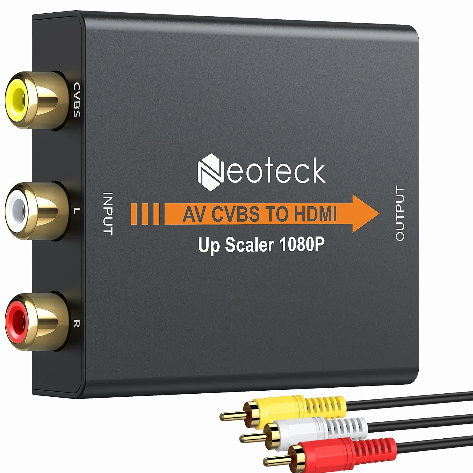 Neoteck Convertitore da CVBS a HDMI Tutto in Metallo con 1m Cavo RCA Adattatore 1080P 3RCA AV CVBS Composito a HDMI per TV PS3 STB VHS VCR Blu-Ray DVD Lettori Proiettori - Versione Aggiornata