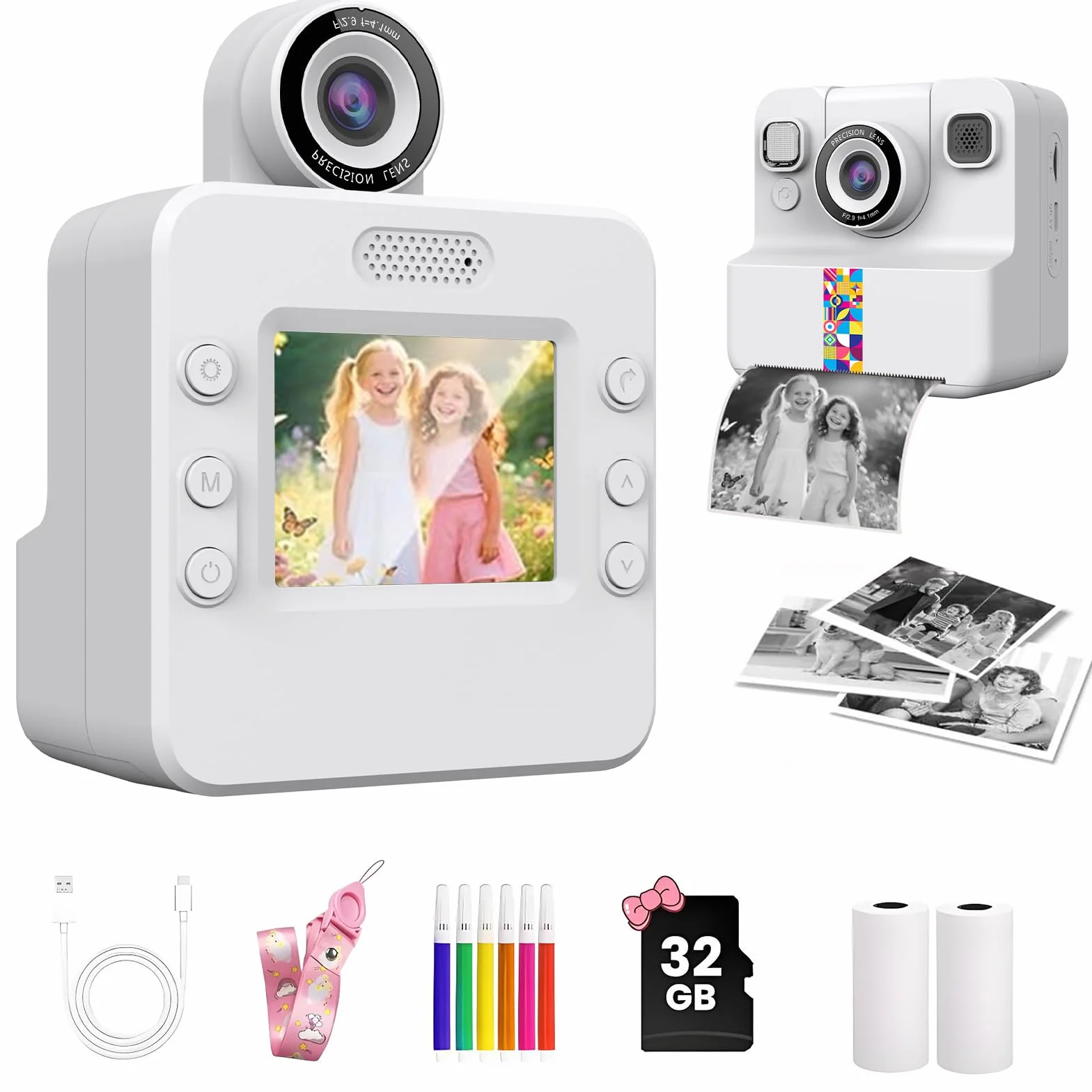 Macchina Fotografica Bambini Istantanea,2.4 Pollici 48MP Fotocamera Digitale con 32GB Scheda & Papier Photo,Regalo di Natale per Bambini dai 3-12 Anni