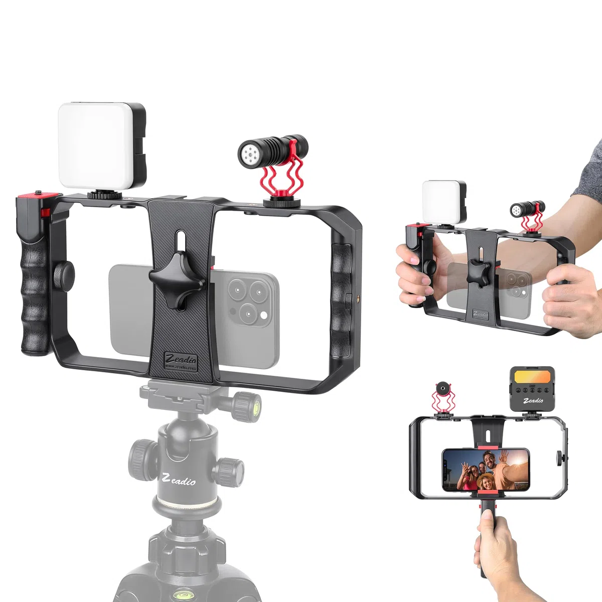 Zeadio Kit Video Rig per Smartphone All-in-One, Gabbia Regolabile con Luce Video RGB, Microfono Shotgun e Stabilizzatore Video Universale – Ideale per Filmmaking, Vlogging, YouTube, TikTok ecc