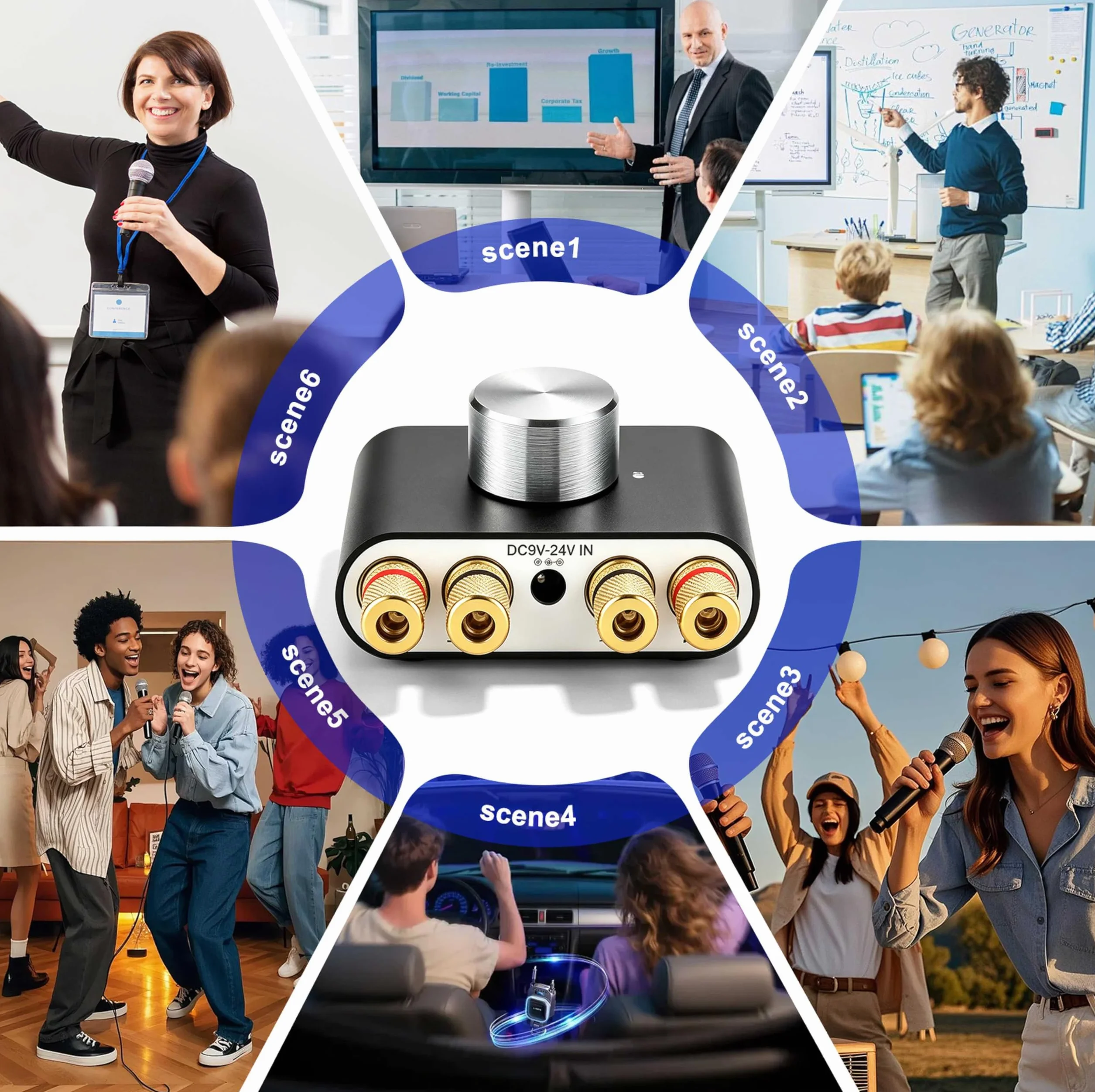 Mini amplificatore Bluetooth, 50 W × 2 HiFi Stereo Amplificatore, amplificatore digitale con alimentatore di rete per sistema audio di casa e ufficio, altoparlante