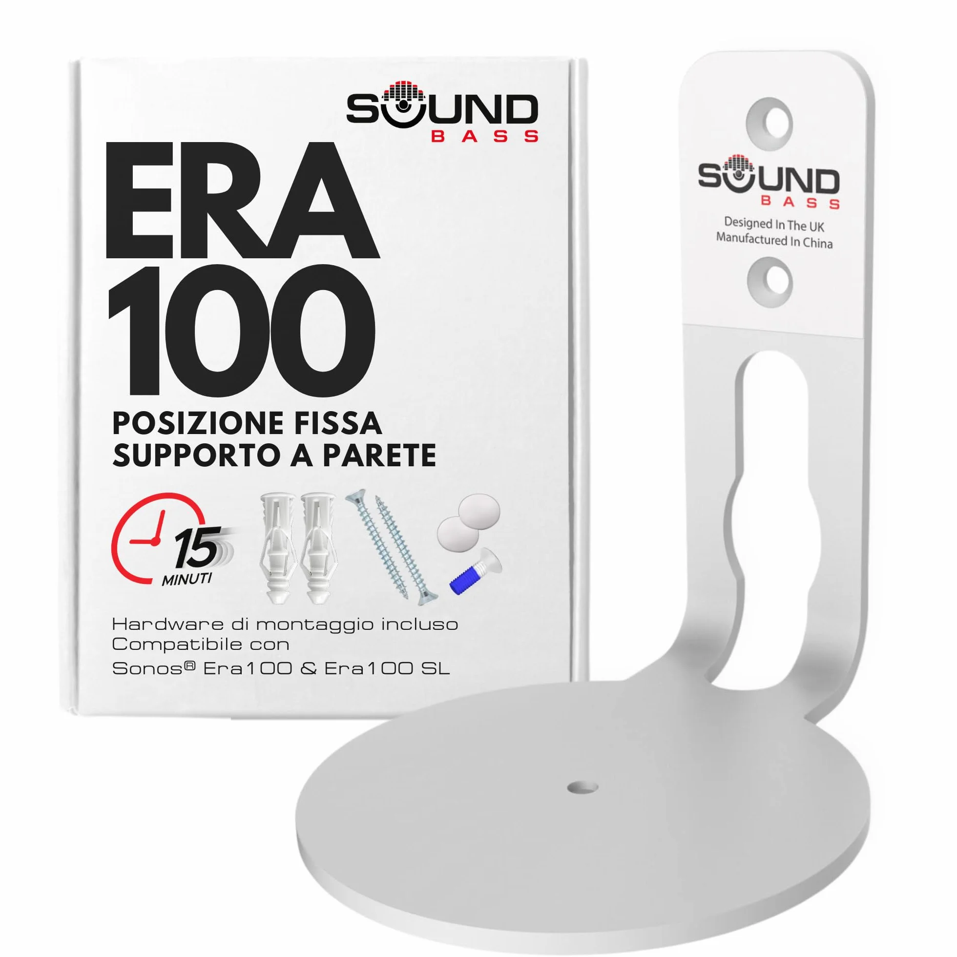 Sound bass Supporto da Parete ERA 100 – Profilo Basso, Bianco, Singolo (1 pz), Compatibile con Sonos ERA 100 & ERA 100 SL, Kit di Montaggio Incluso
