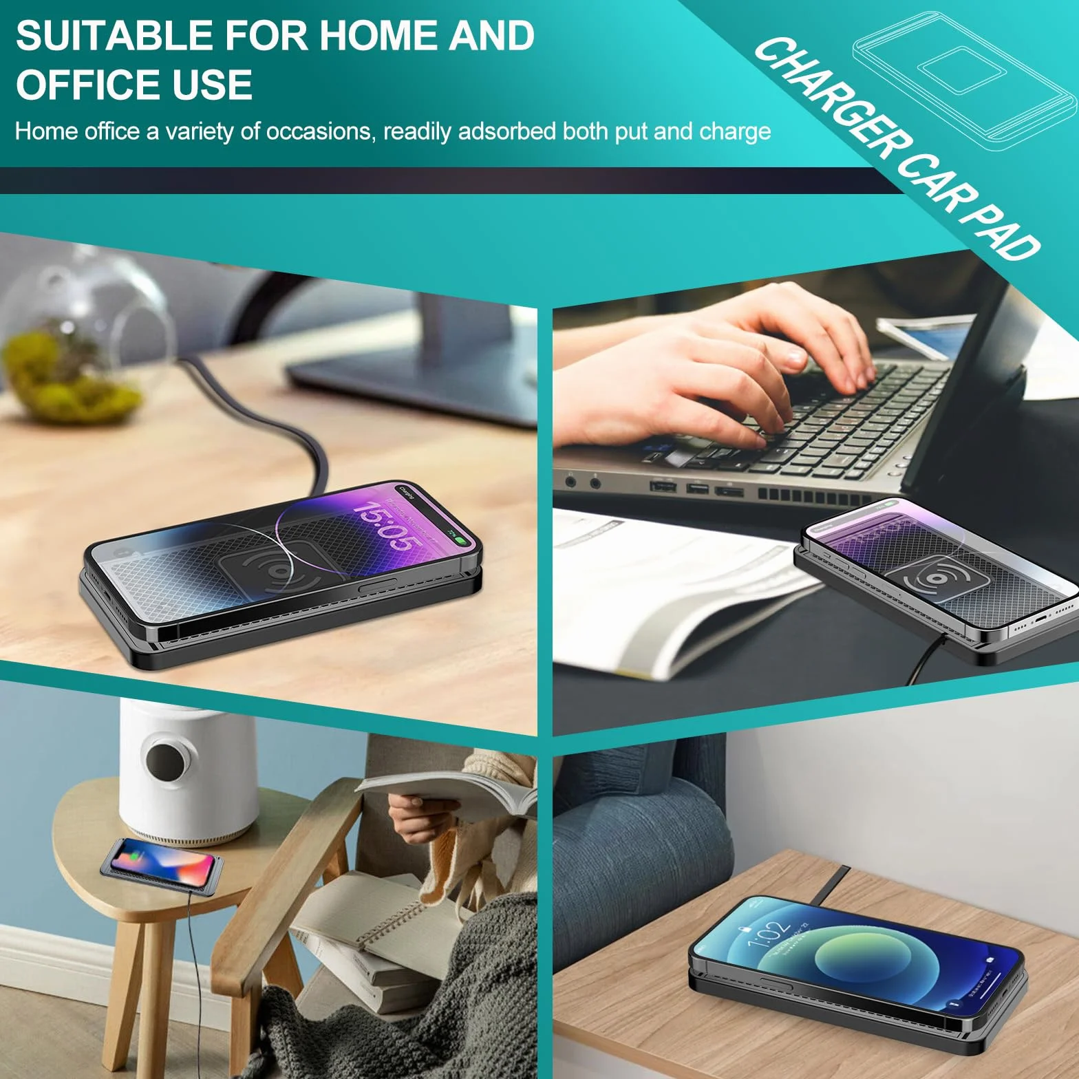 VOBOR Caricatore Wireless Auto, 15W Tappetino Ricarica Wireless Auto, Caricabatterie Senza Fili Antiscivolo per Telefoni cellulari, Cuffie, ecc. (TypeC 1m)