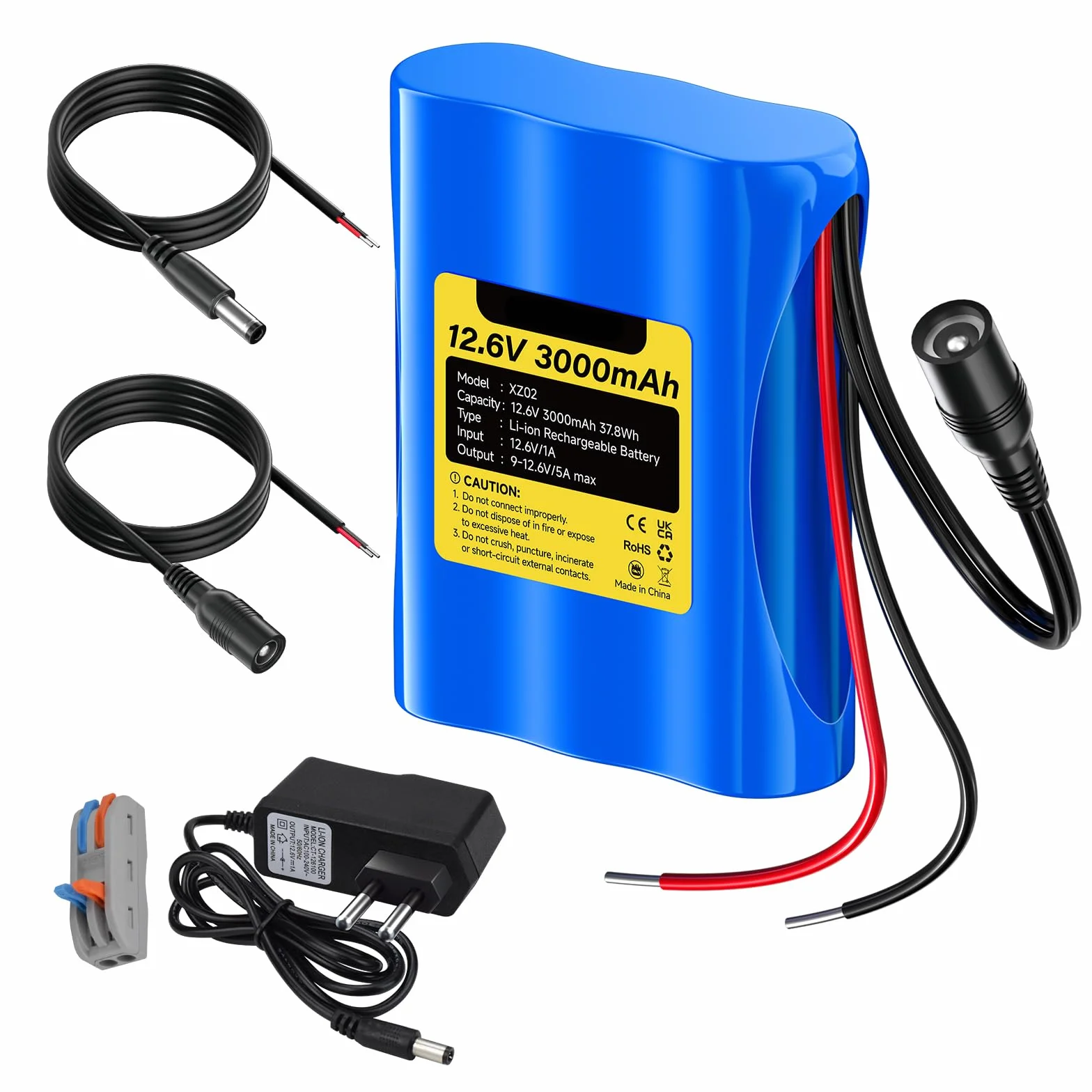 CITYORK 12,6 V CC 3000 mAh batteria ricaricabile agli ioni di litio per pannelli solari, telecamere CCTV, videocamere, strisce luminose LED, lettori MP3, progetti fai-da-te e altro ancora