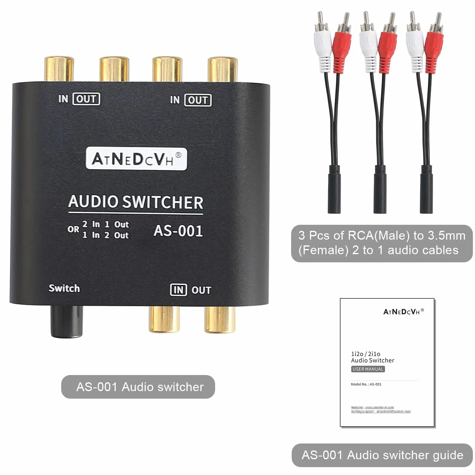 2 porti 1 ingresso 2 uscita / 2 ingresso 1 uscita commutatore audio bidirezionale compatibile per RCA 3,5mm porte, stereo a 2 vie canale L/R altoparlante cuffie selettore audio splitter box