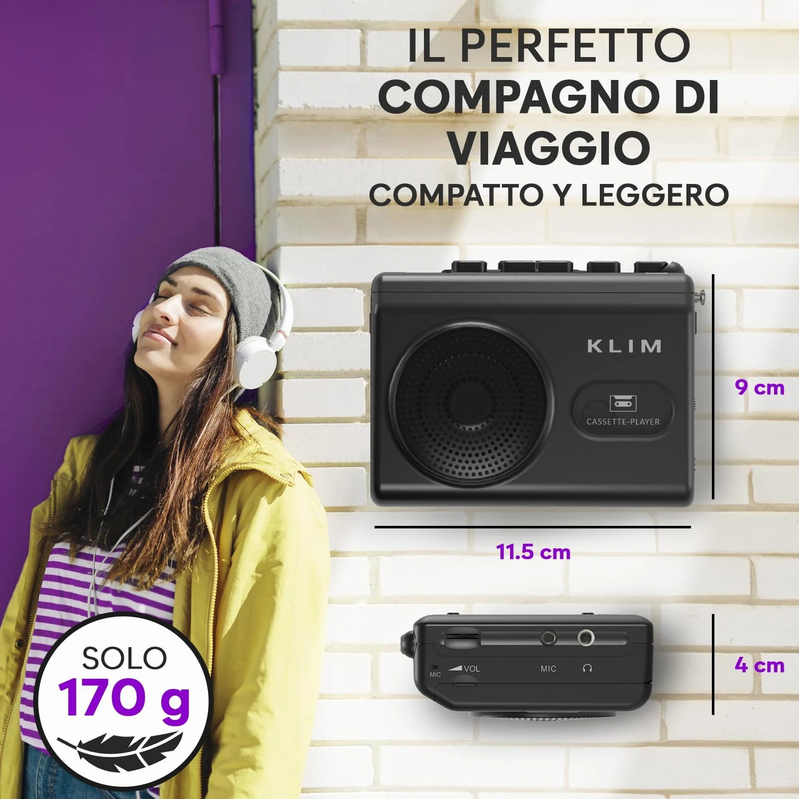 Lettore Cassette Audio e Registratore Cassette KLIM K9 Portatile con Altoparlante Integrato e Microfono