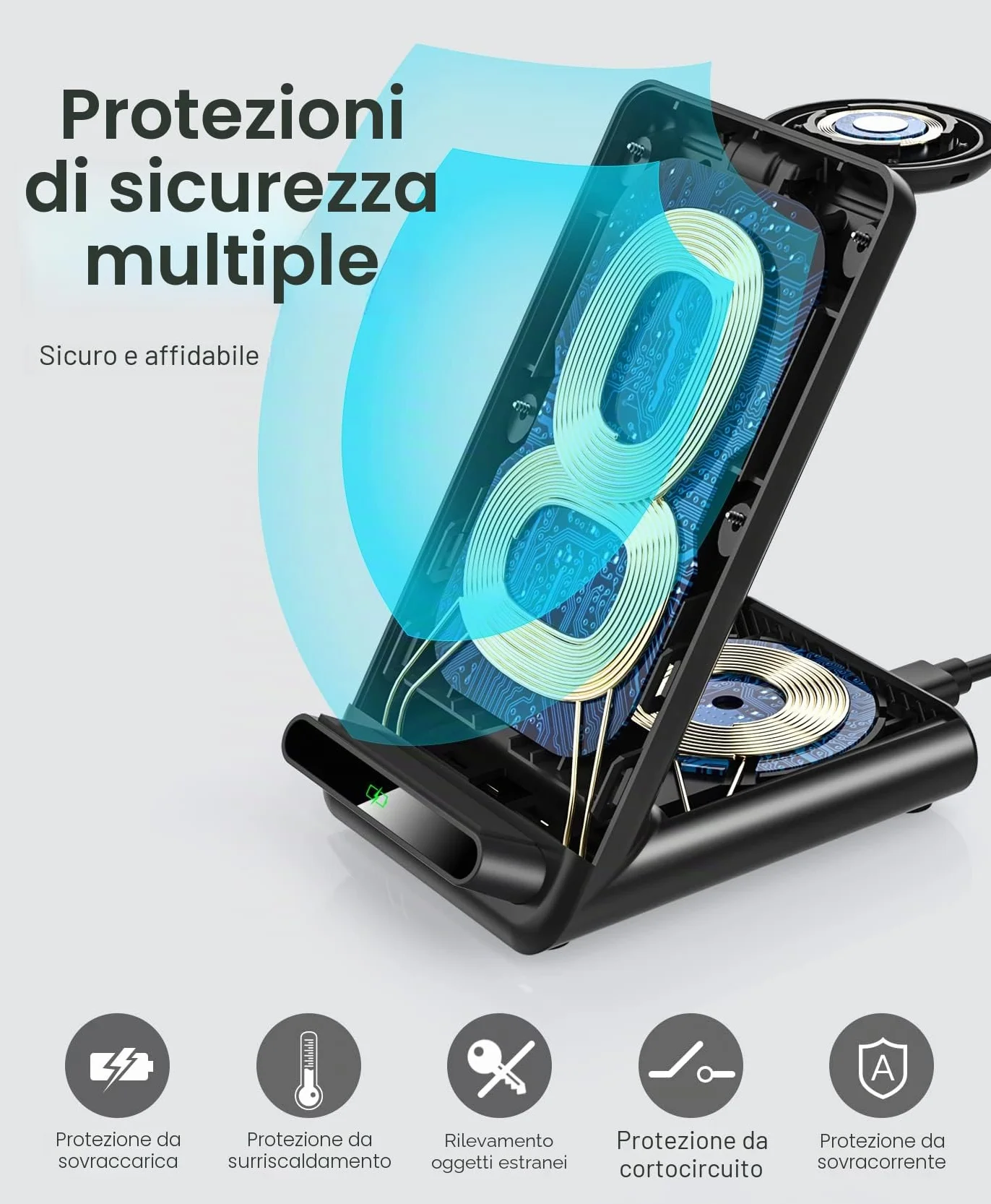 Caricatore wireless 3 in 1, Supporto di Ricarica per iPhone 17 16 Pro Max/17 Air/16e/15 14 13 12 11 Serie/XS/8, Stazione di Ricarica Wireless per Apple Watch Ultra 11 10 9 8 7 6 SE 5 4, Air Pods Pro 3