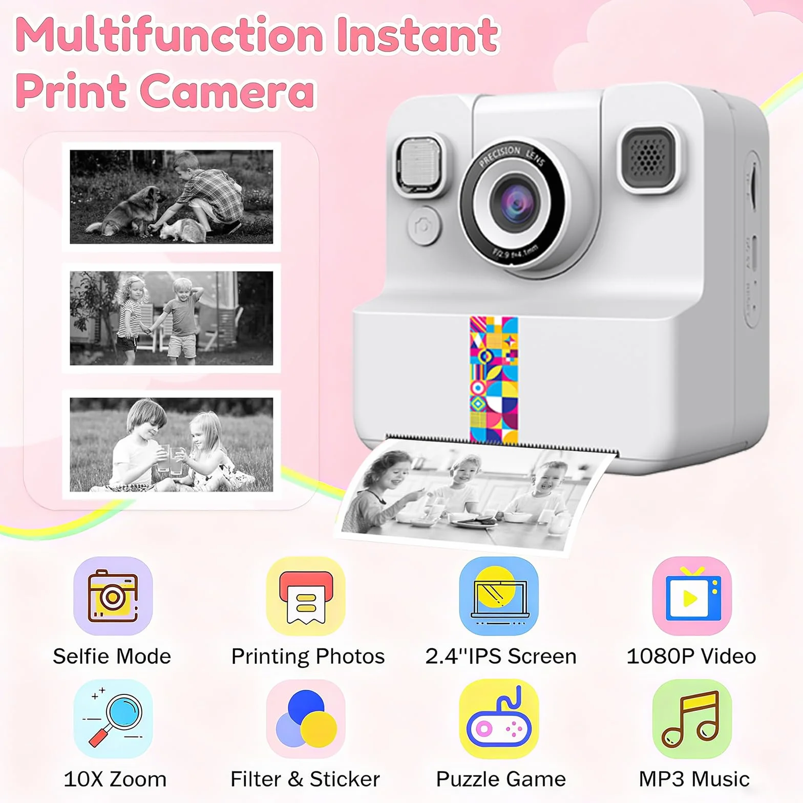 Macchina Fotografica Bambini Istantanea,2.4 Pollici 48MP Fotocamera Digitale con 32GB Scheda & Papier Photo,Regalo di Natale per Bambini dai 3-12 Anni