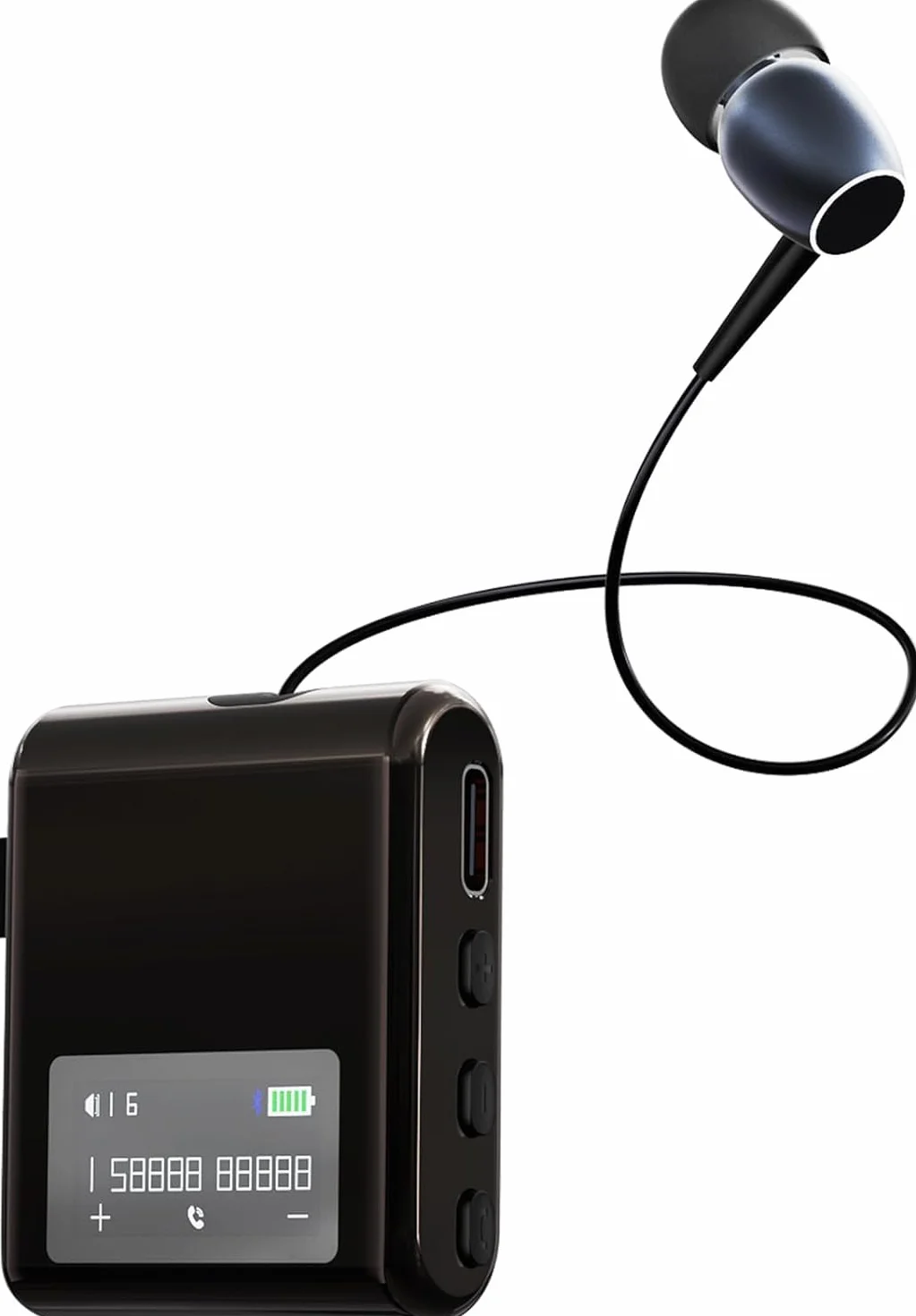 Auricolare Bluetooth Business con Filo Retrattile, Auricolar Senza Fili con Microfono, Cuffia Wireless Lavalier con Display LCD, Bluetooth 5.4, Ricarica Rapida (Nero)
