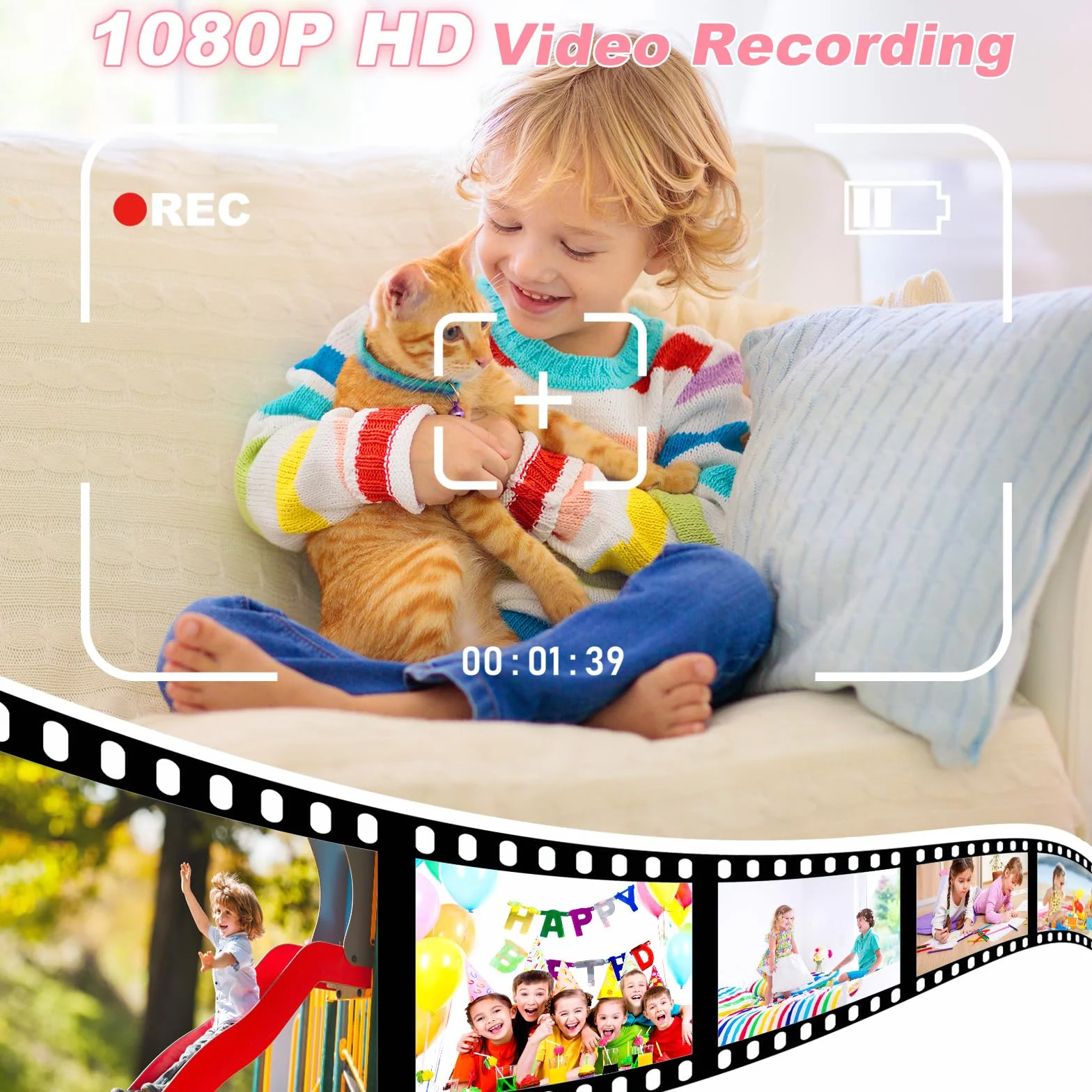 Macchina fotografica digitale per bambini, macchina fotografica istantanea di stampa per ragazze, schermo da 2.0 pollici, 3 rotoli di carta da stampa, mini giocattolo ricaricabile per bambini (rosa)
