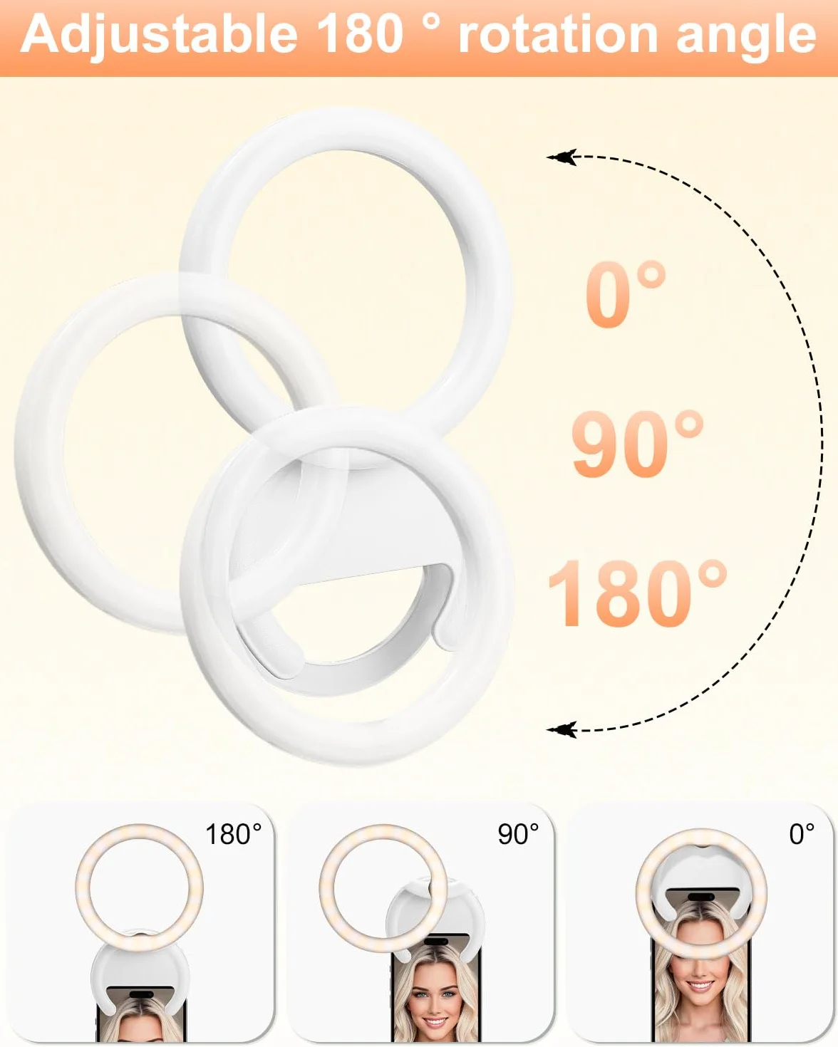 Ring Light Telefono Bianco,Temperatura Colore Regolabile da 3000K a 7000K, 5 livelli di Luminosità Regolabili, Adatto per Selfie, Laptop/Tablet,YouTube, TikTok, Video