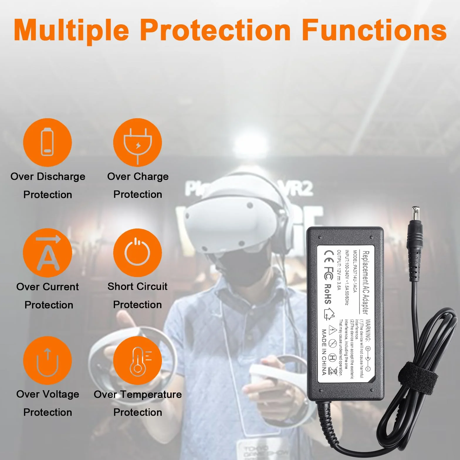 12 V 3,6 A Adattatore di Alimentazione, Compatibile con Pioneer DJ DDJ-1000 DDJ-1000 SRT DDJ-800 DDJ-RR XDJ-RR, Compatibile con Sony PSVR PSVR2 Playstation VR CUH-ZAC1 CUH-ZVR2 Caricabatterie ADP-36NH