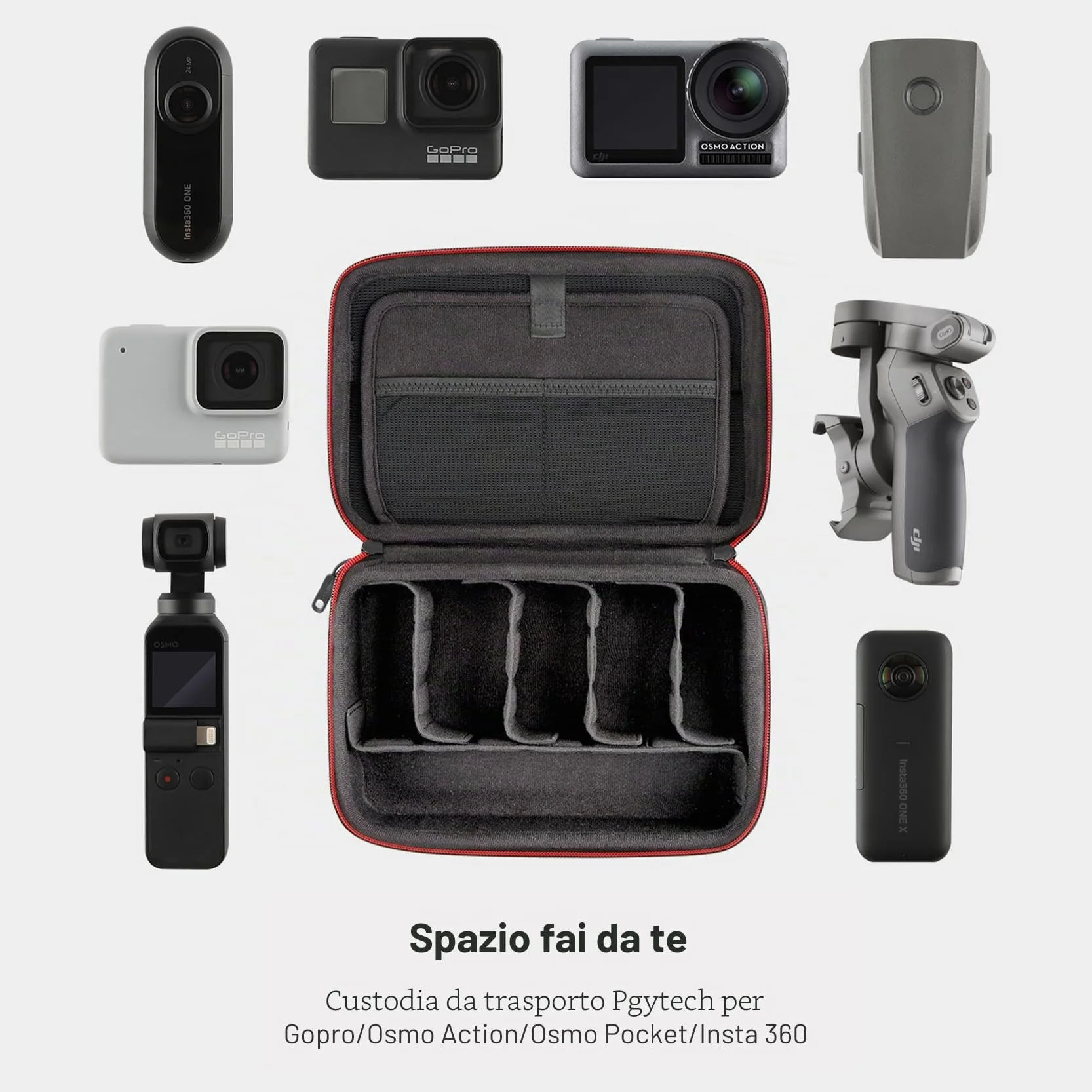 PGYTECH Fotocamera Custodia Portaoggetti Borsa a Mano per DJI OSMO 360/Action 6/Pocket 4/3/Mobile 3, per Gopro 13, per DJI FPV Batteria Maniglia Borsa, per Insta360 Ace Pro 2/X5