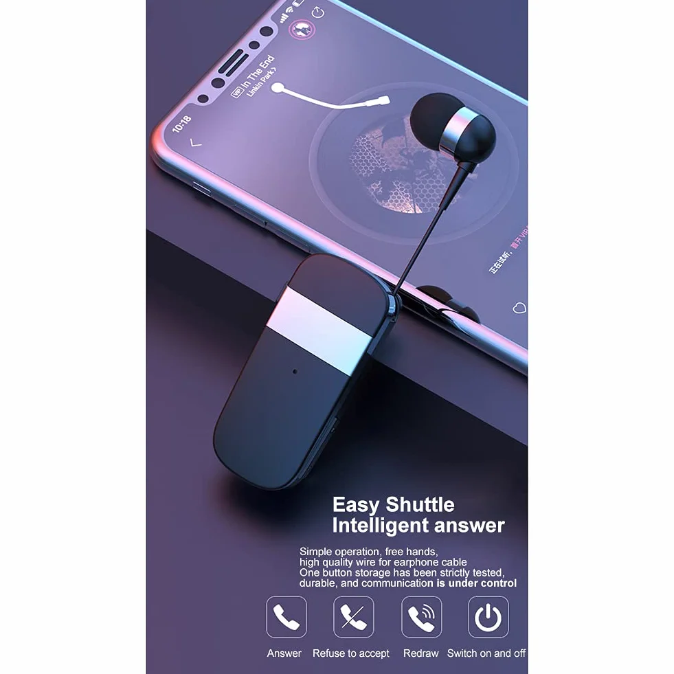 MoreChioce Cuffie Bluetooth 5.0, Auricolare Bluetooth Senza Fili Retrattile Cuffie Auricolari con Cancellazione del Rumore Cuffie Wireless Auricolari Cuffie Bluetooth nell'orecchio,10m,Grigio,k53