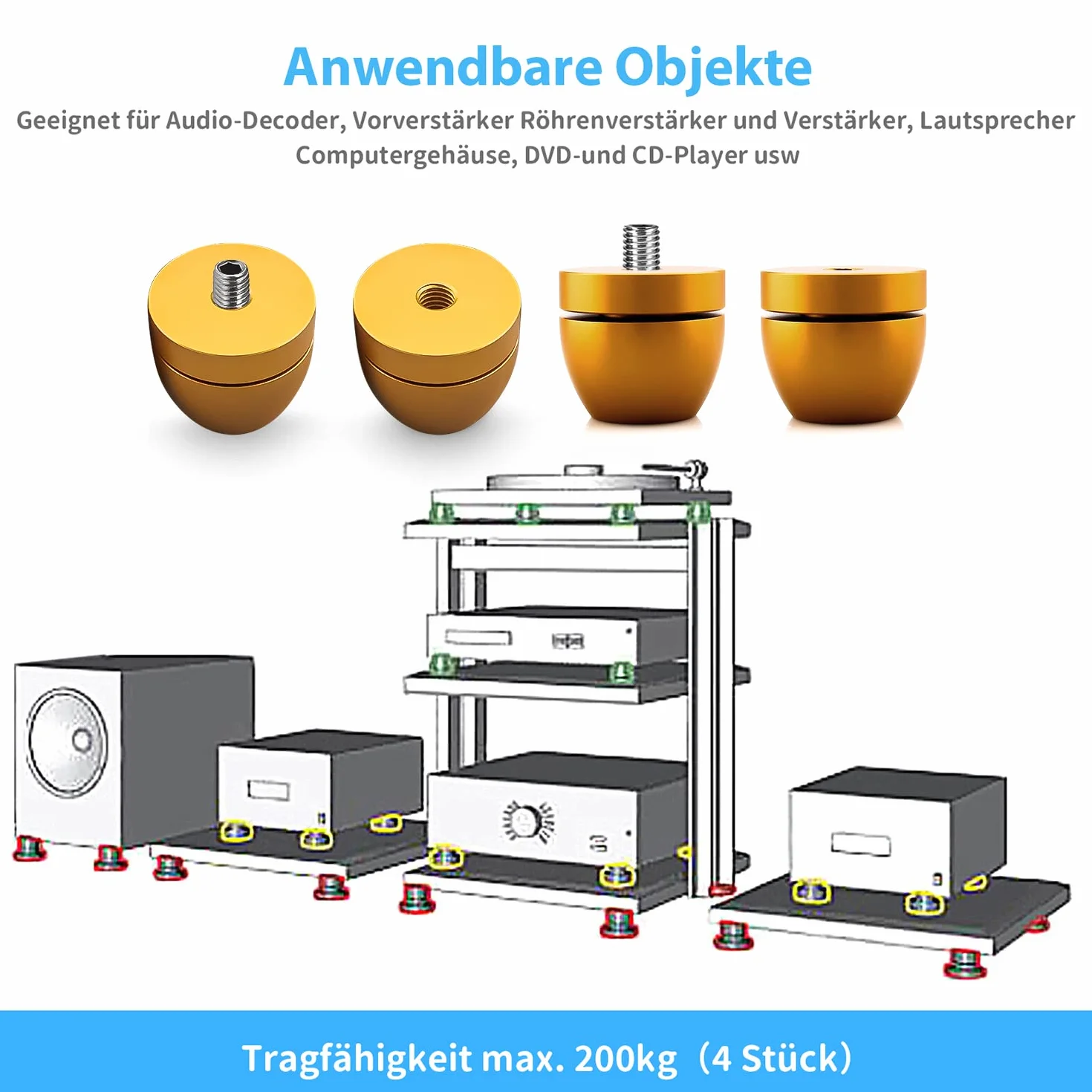 Tertullus 4 piedini in alluminio ammortizzatori per altoparlanti subwoofer