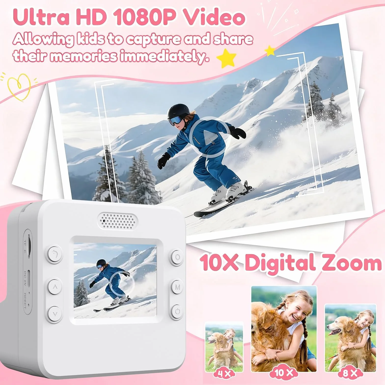 Macchina Fotografica Bambini Istantanea,2.4 Pollici 48MP Fotocamera Digitale con 32GB Scheda & Papier Photo,Regalo di Natale per Bambini dai 3-12 Anni