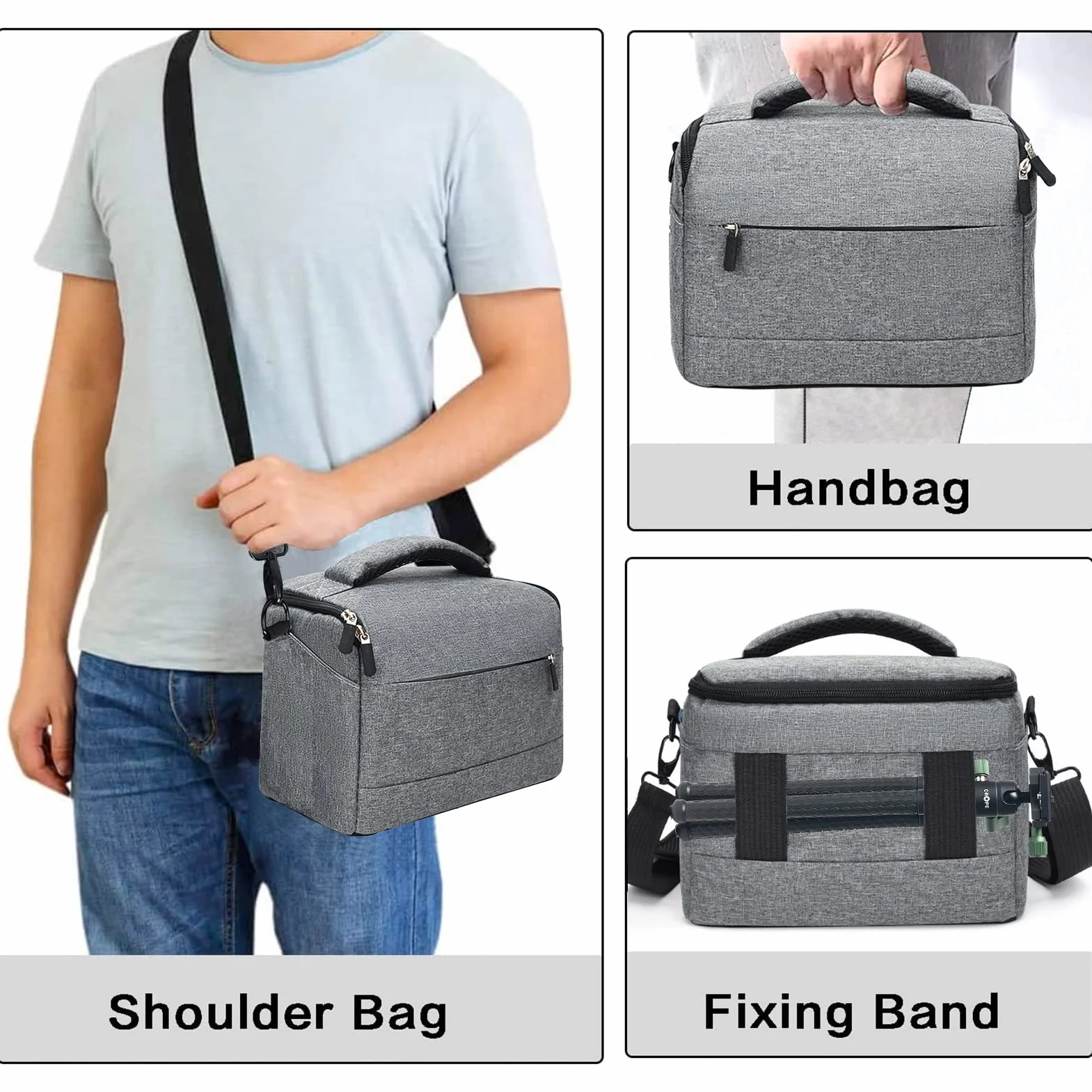 Borsa Fotografica 26 x 19 x 15 cm Custodia Macchina Reflex Videocamera Impermeabile Antiurto Slr Bag con Tracolla Regolabile e Parapioggia per Dslr Digitale Camera, Grigio