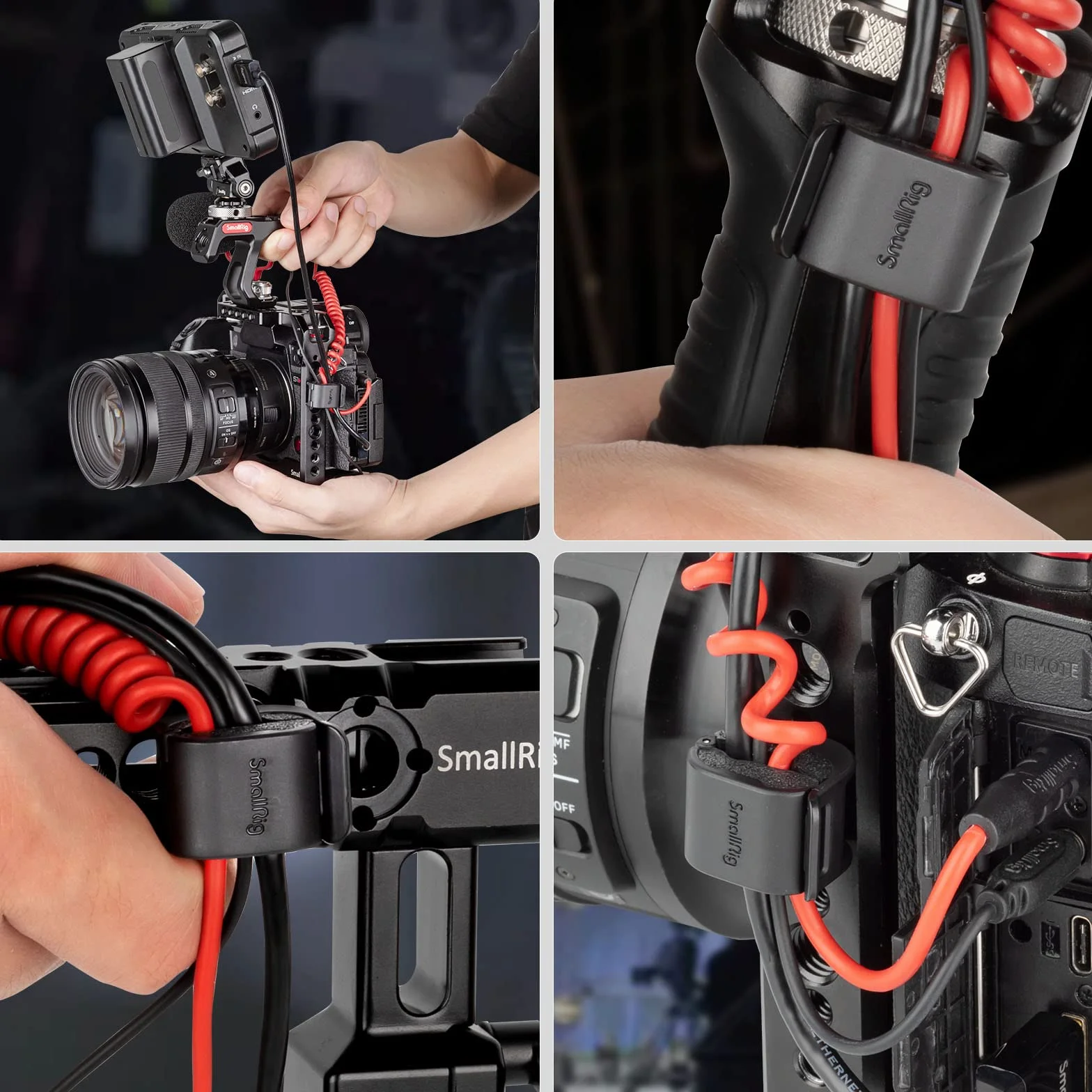 SMALLRIG Morsetto per Cavo per Fotocamera (4 pezzi) per Cavo HDMI/SDI/Microfono, Supporto per Montaggio con Blocco del Cavo per Fotocamera DSLR Cavo da 2-6 mm - 3685