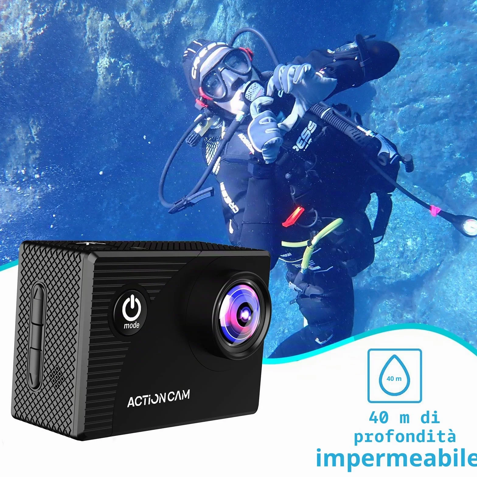 Xilecam Action Cam 1080P con scheda da 32 GB Telecamera Moto, Macchina Fotografica Subacquea impermeabile 40M, Fotocamera Subacquea con 2 x Batterie Ricaricabili e Kit Accessori（X8000Pro）