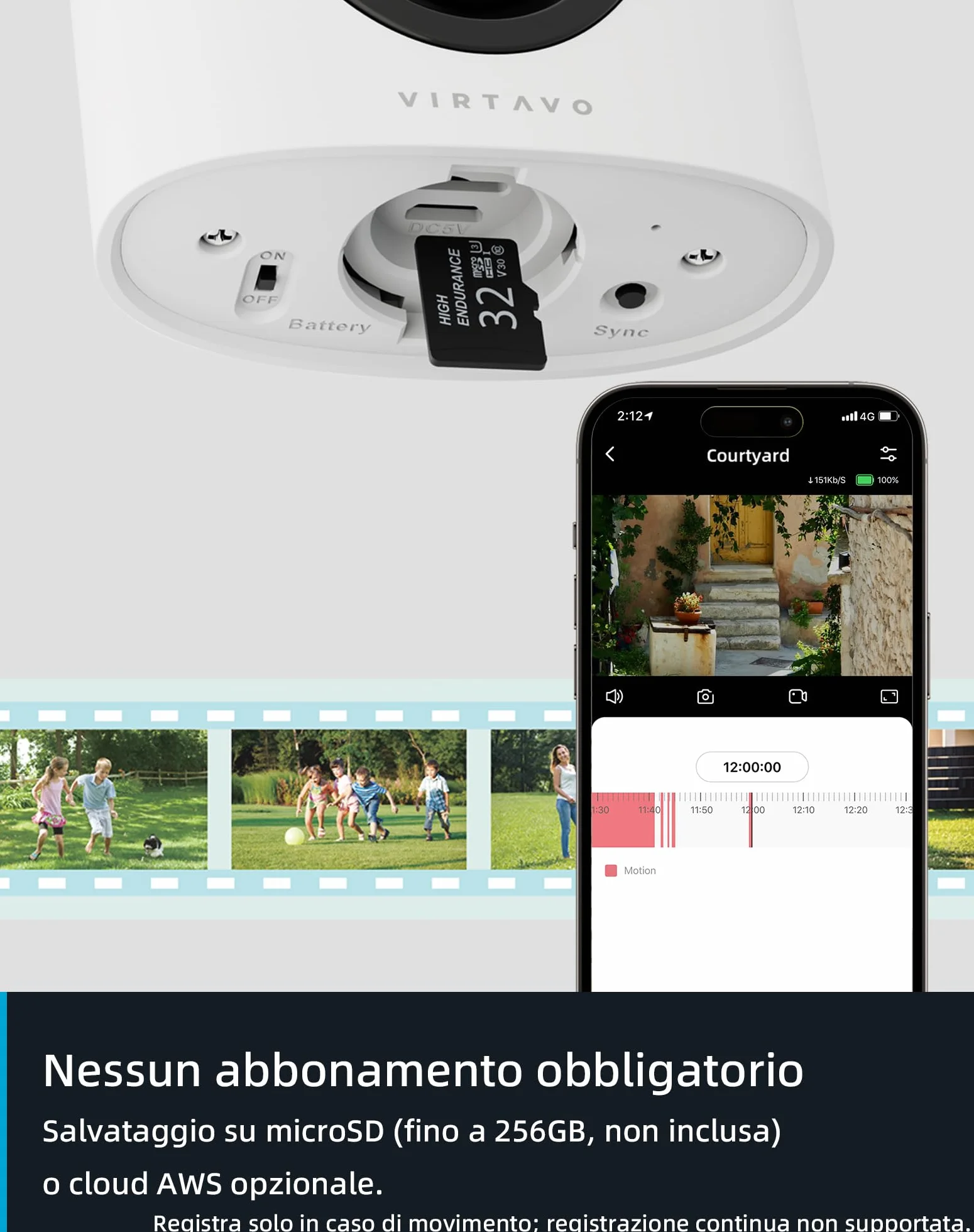 VIRTAVO Telecamera WiFi Esterno Senza Fili a Batteria Visione Notturna Colori Starlight VF1