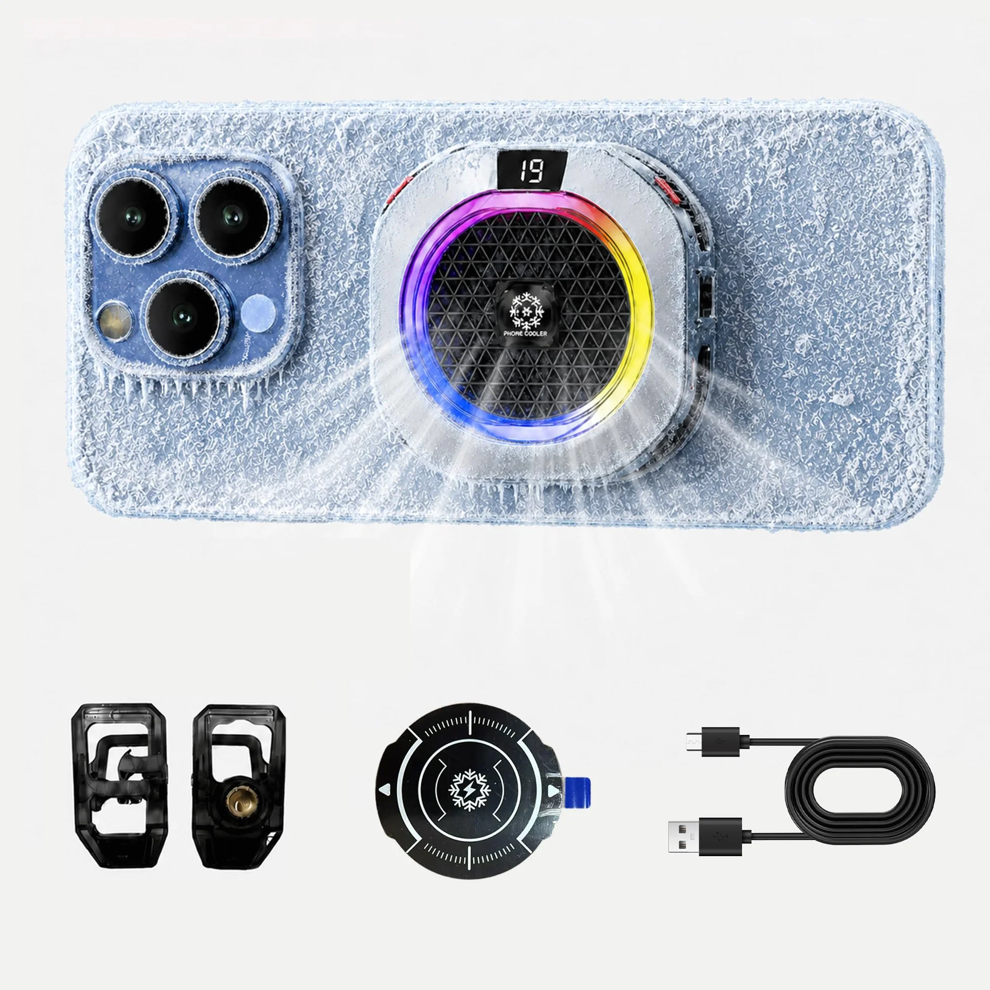 auvstar Raffreddatore Telefono,Phone Cooler RGB,Ventola Raffreddamento elefono Portatile RGB,Raffredda Telefono Leggero e Silenzioso,Adatto per Giochi/Live Streaming (Argento)