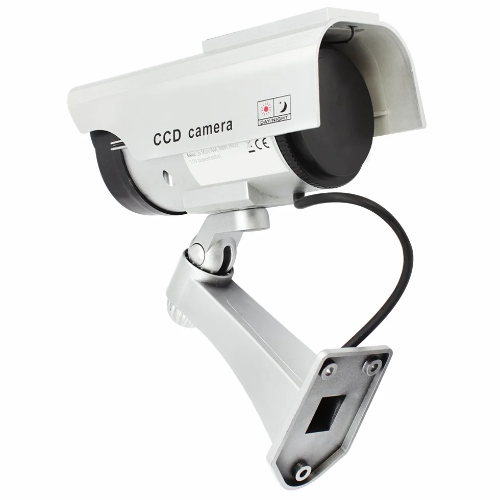 com-four® 2x Telecamera finta per esterno - telecamera fittizia con supporto a parete - telecamera di sicurezza solare con LED per la casa (02 pezzi)