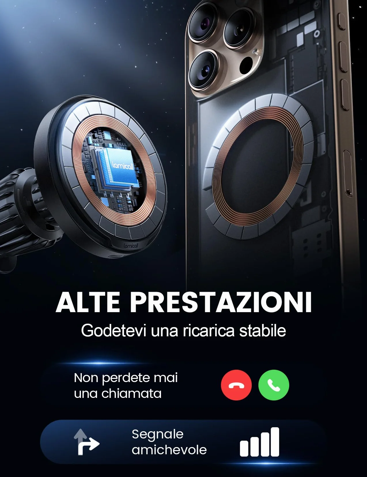 Lamicall 15W Caricatore Wireless Auto per MagSafe - [Ultra Magnete] Porta Cellulare Auto per Magsafe con Gancio Metallo, per Griglia di Aerazione, Ricarica Rapida Wireless per iPhone 17 16 15 14 13 12