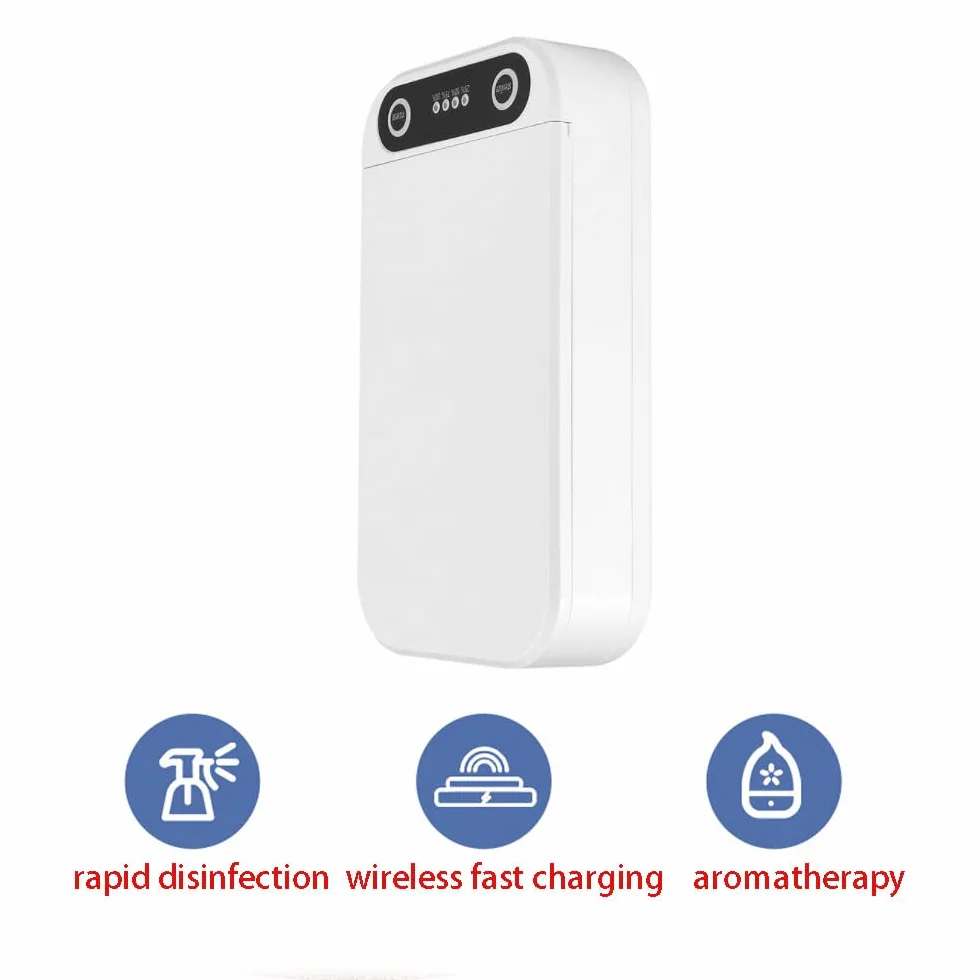 TopHomer Scatola disinfettante per luce UV, Scatola per la pulizia della maschera delle chiavi del telefono cellulare, funzione di aromaterapia, ricarica USB, bianco