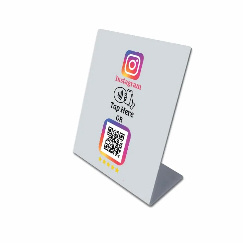 Supporto da Banco per Recensioni INSTAGRAM, Display NFC e QR Code, Base in Plexglass, Colore PRODOTTO IN ITALIA