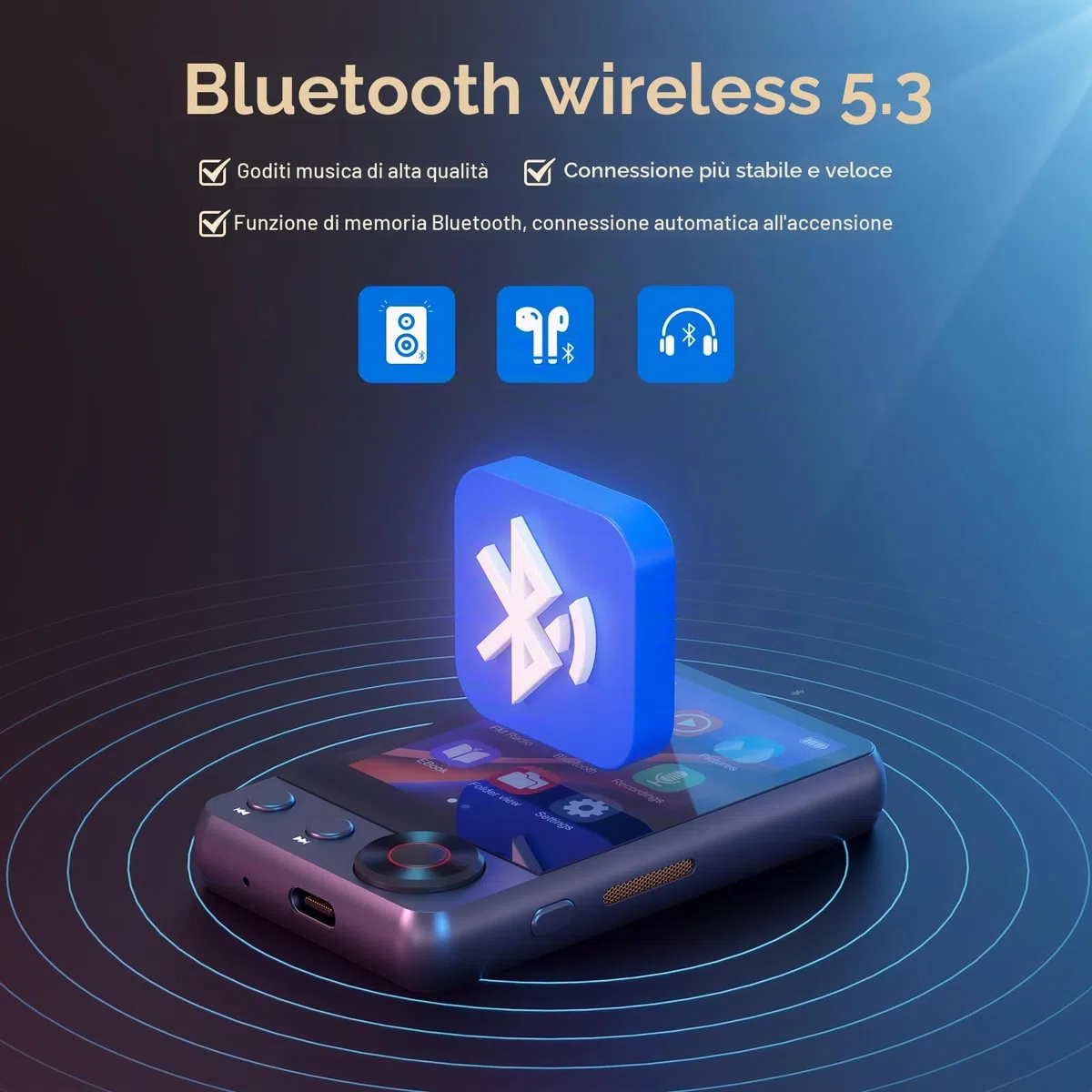 128GB Lettore MP3 con Bluetooth 5.3, Oilsky Lettore Musicale Portatile Touchscreen 2,4" con Altoparlante, MP3 con Radio FM, Registrazione Vocale, Auricolare (Grigio)