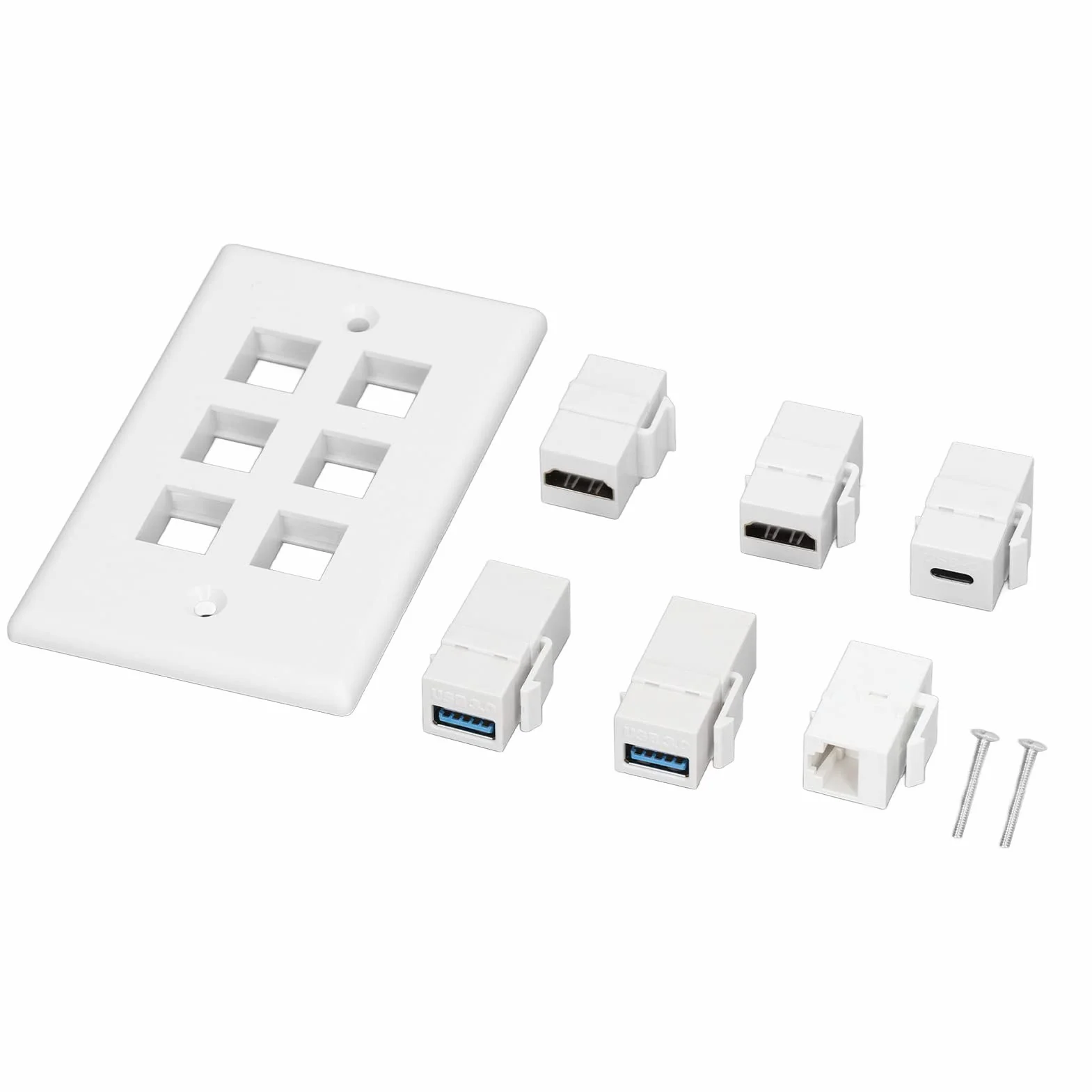 Bewinner Piastra da Parete 6 Porte 2xHDMI 2xUSB3.0 1xType C 1xRJ45 Cat6 Ethenret per Proiettore TV