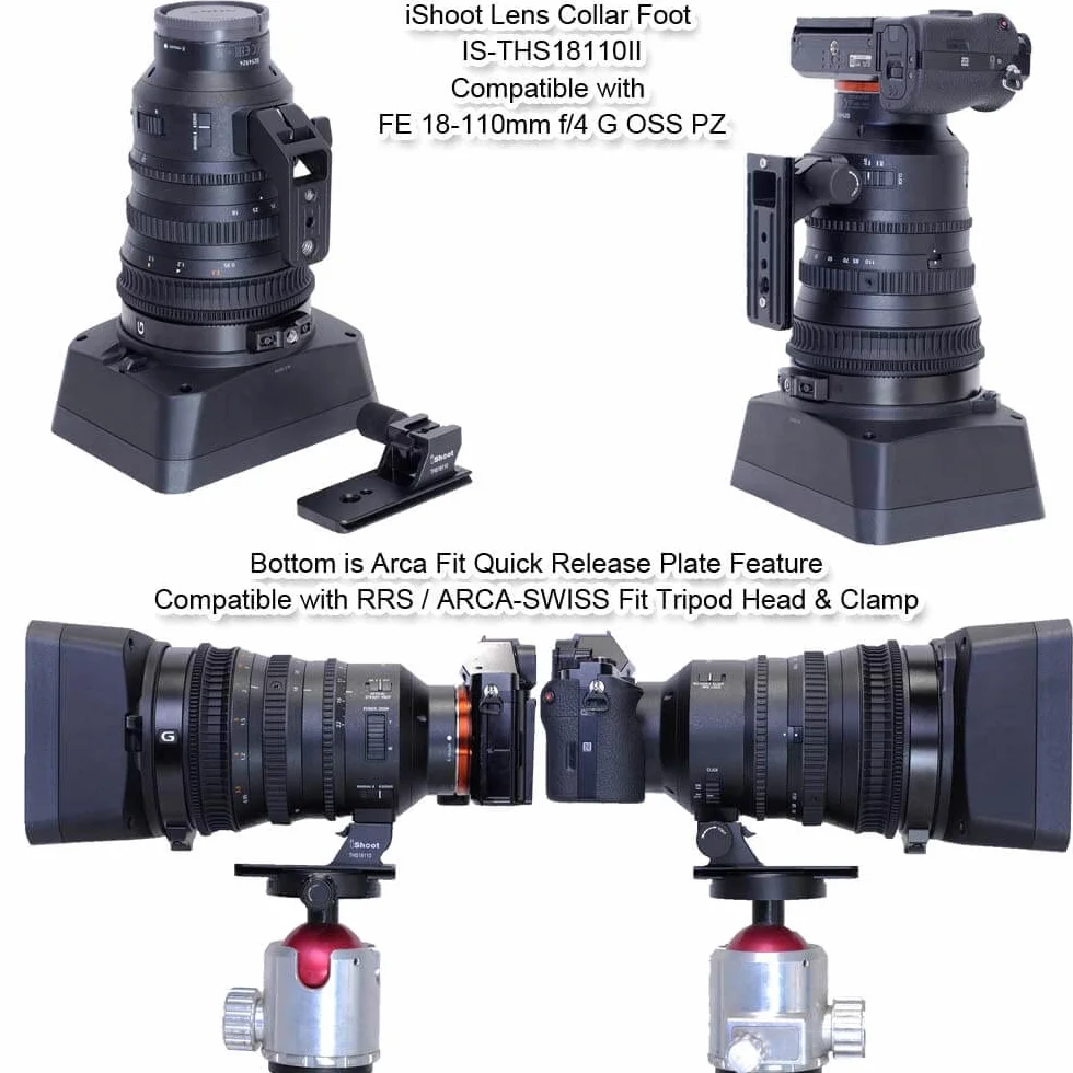 iShoot Base Anello di montaggio per treppiede piede Collare per obiettivo Supporto Arca Piastra compatibile con Sony FE 100-400mm f/4.5-5.6 GM OSS, 70-200mm f/2.8 GM OSS & II, 18-110mm f/4 G OSS PZ
