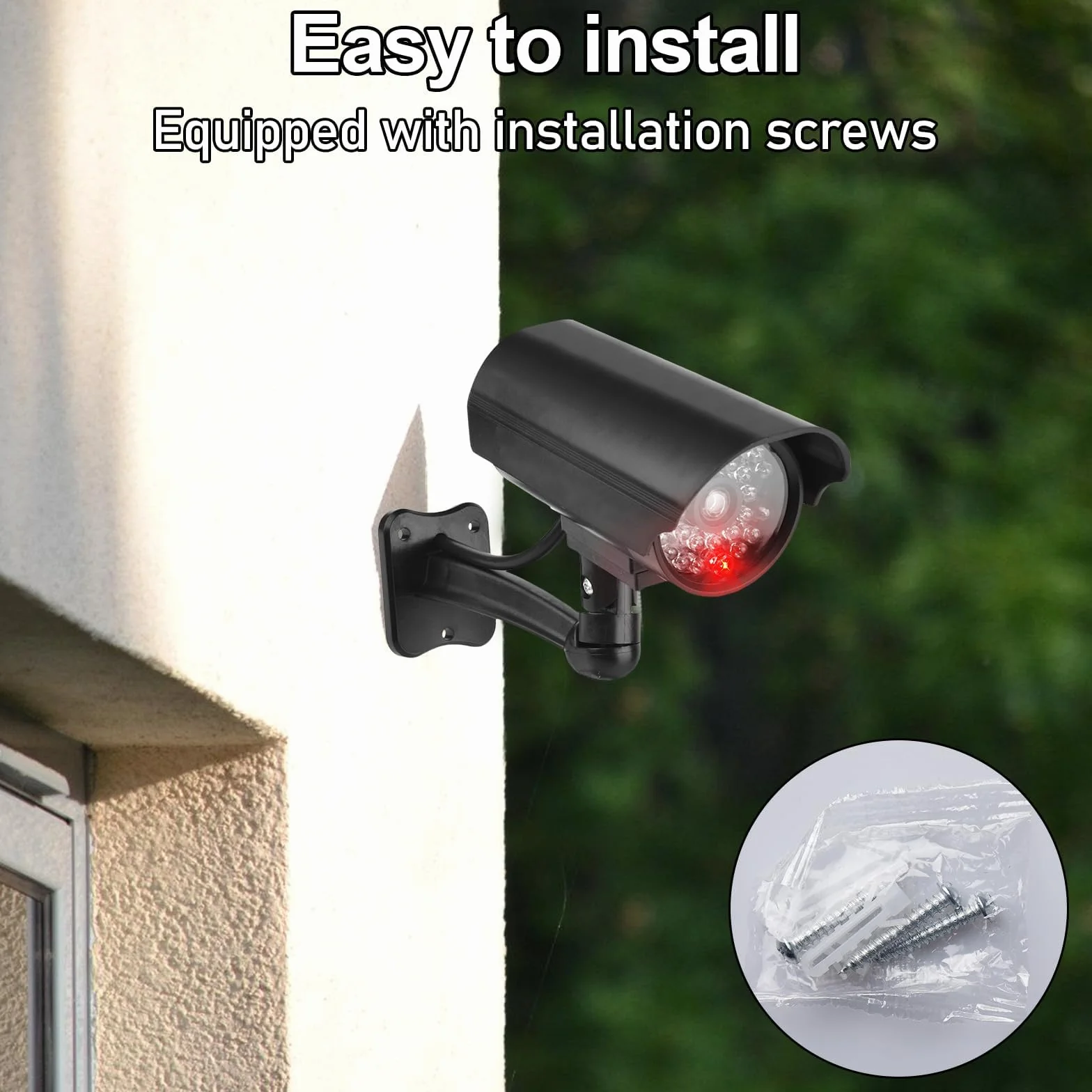 GOMETY 4 fotocamere Atrappe esterne, finte fotocamera con LED rosso lampeggiante, telecamera di sorveglianza, per esterni, CCTV, manichino, telecamera di sicurezza per interni ed esterni (nero) (4)