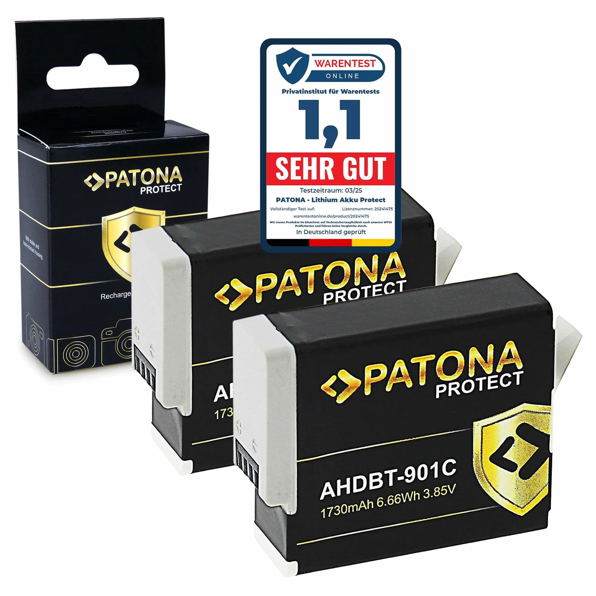 PATONA 2x Protect Batteria per GoPro Hero 12 11 10 9 (1730 mAh) – ricambio per GoPro Enduro AHDBT-901 SPBL1B – guscio V1 ignifugo, resistente al freddo – doppio pack per action e inverno