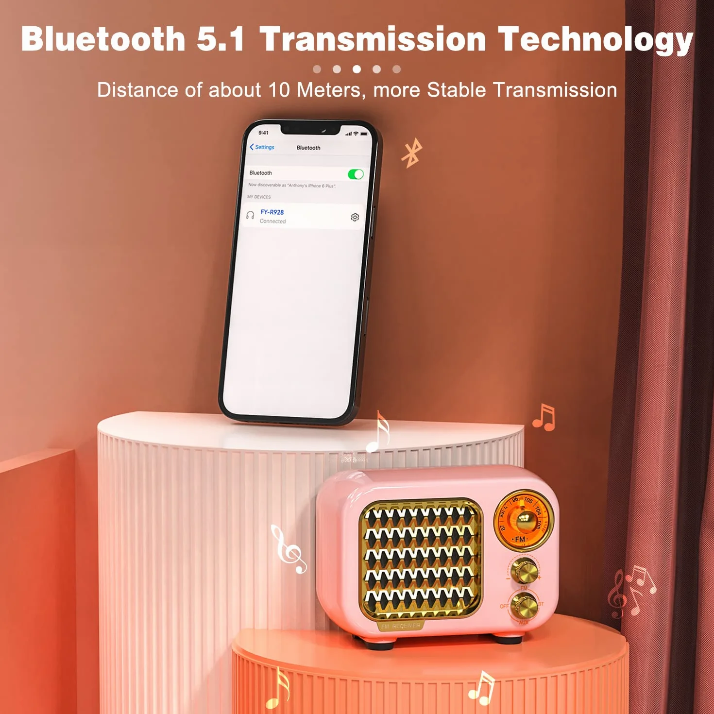 Tendak Radio Vintage FM Portatile Bluetooth 5.1 Retro Altoparlante Hi-Fi Batteria Ricaricabile 1000 mAh TF Card AUX USB MP3