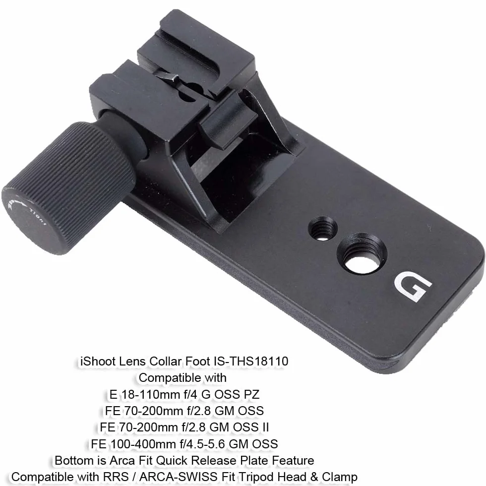 iShoot Base Anello di montaggio per treppiede piede Collare per obiettivo Supporto Arca Piastra compatibile con Sony FE 100-400mm f/4.5-5.6 GM OSS, 70-200mm f/2.8 GM OSS & II, 18-110mm f/4 G OSS PZ