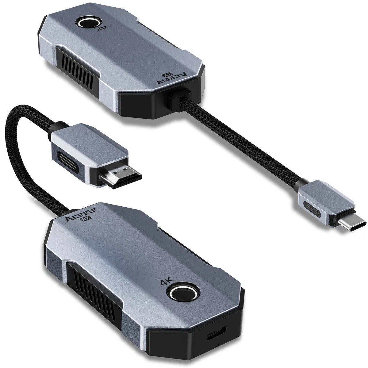 Aceele USB C a HDMI Wireless, 4K/30Hz Trasmettitore(con PD Ricarica) e Ricevitore Wireless HDMI Dongle, Portata 80M, 2,4/5G Streaming Video/Audio da Laptop, Telefono, iPad Pro a Monitor/TV/Proiettore