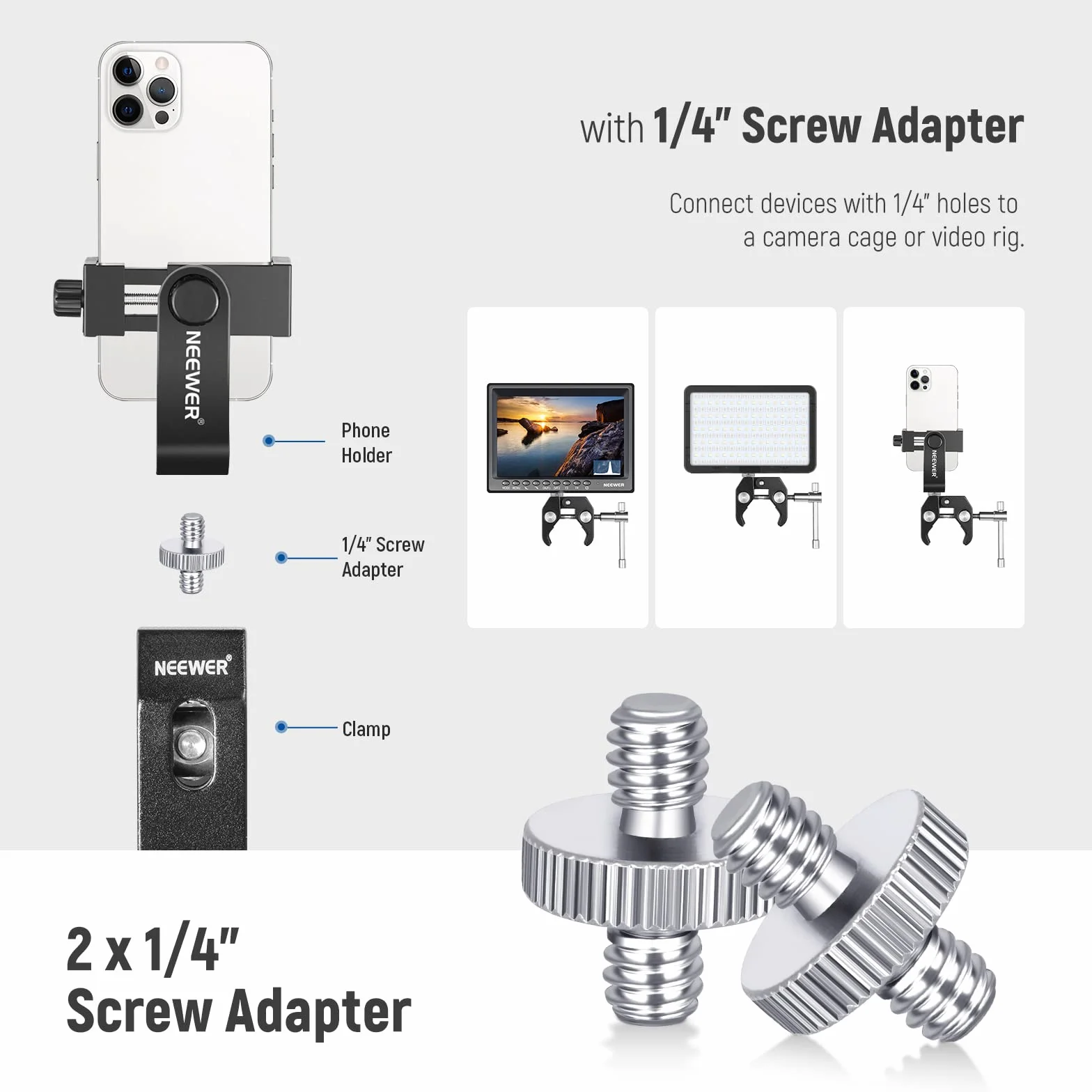 NEEWER 8Pz Kit Adattatori Per Attacco A Hotshoe, Supporti Tripli A Coldshoe, 1/4" Vite, Staffa Per Supporto Flash e Copertura Per Coldshoe Per Fotocamere DSLR,Luce LED,Microfono,Cavalletti, Monitor