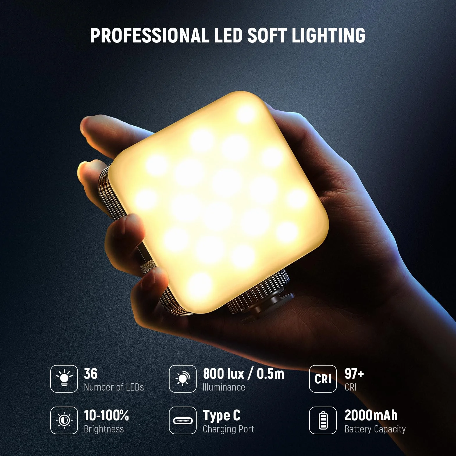 NEEWER Luce LED per Video Portatile Bicolore 3200-5600K Dimmerabile con 3 Slitte Coldshoe, CRI97+, 8 Modalità di Scena, 2000mAh Batteria Ricaricabile per Giochi YouTube Vlog Fotografia – NL-36L