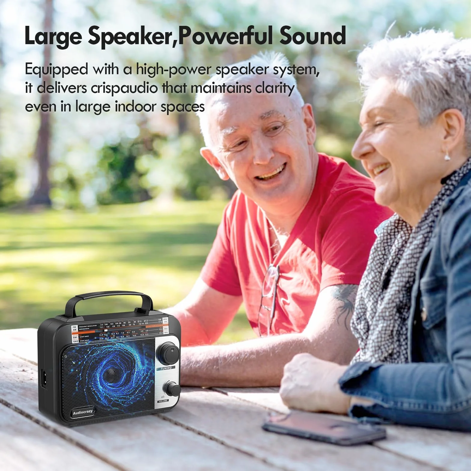 Radio Portatile AM/FM/SW1-2 Multibanda 1800 mAh Batteria Ricaricabile Nero