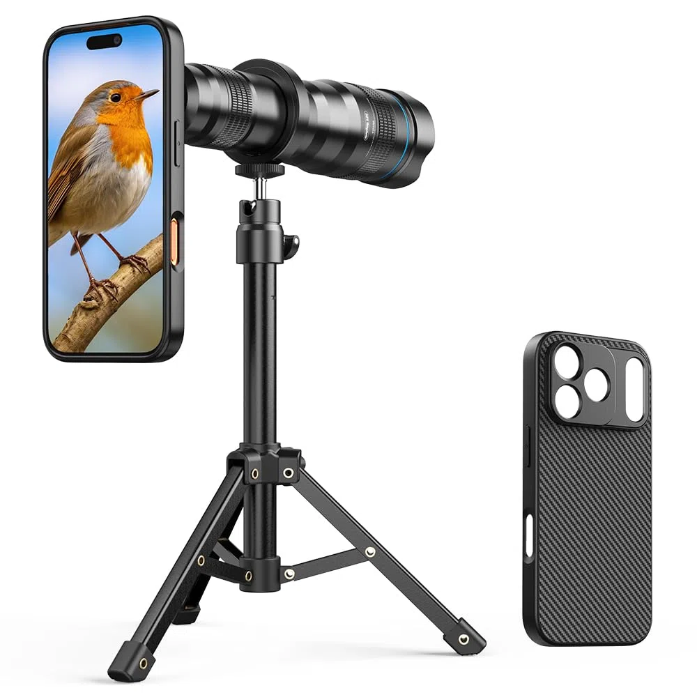 APEXEL Teleobiettivo Portatile con Custodia Integrata per iPhone 17 Pro – Obiettivo 36x con Attacco per Treppiede
