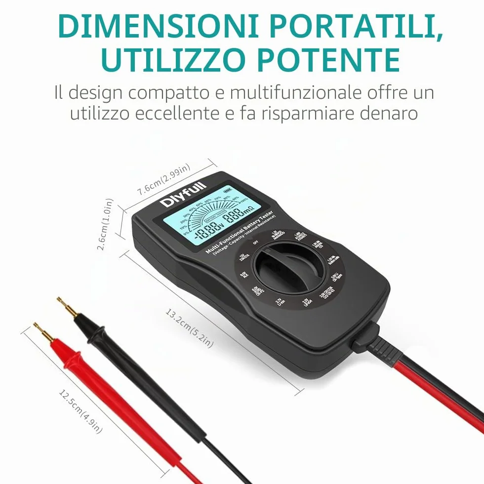 Dlyfull Tester Batterie Stilo Universale per AA AAA C D 9V Ricaricabili e Non Ricaricabili Volt Resistenza Interna Checker