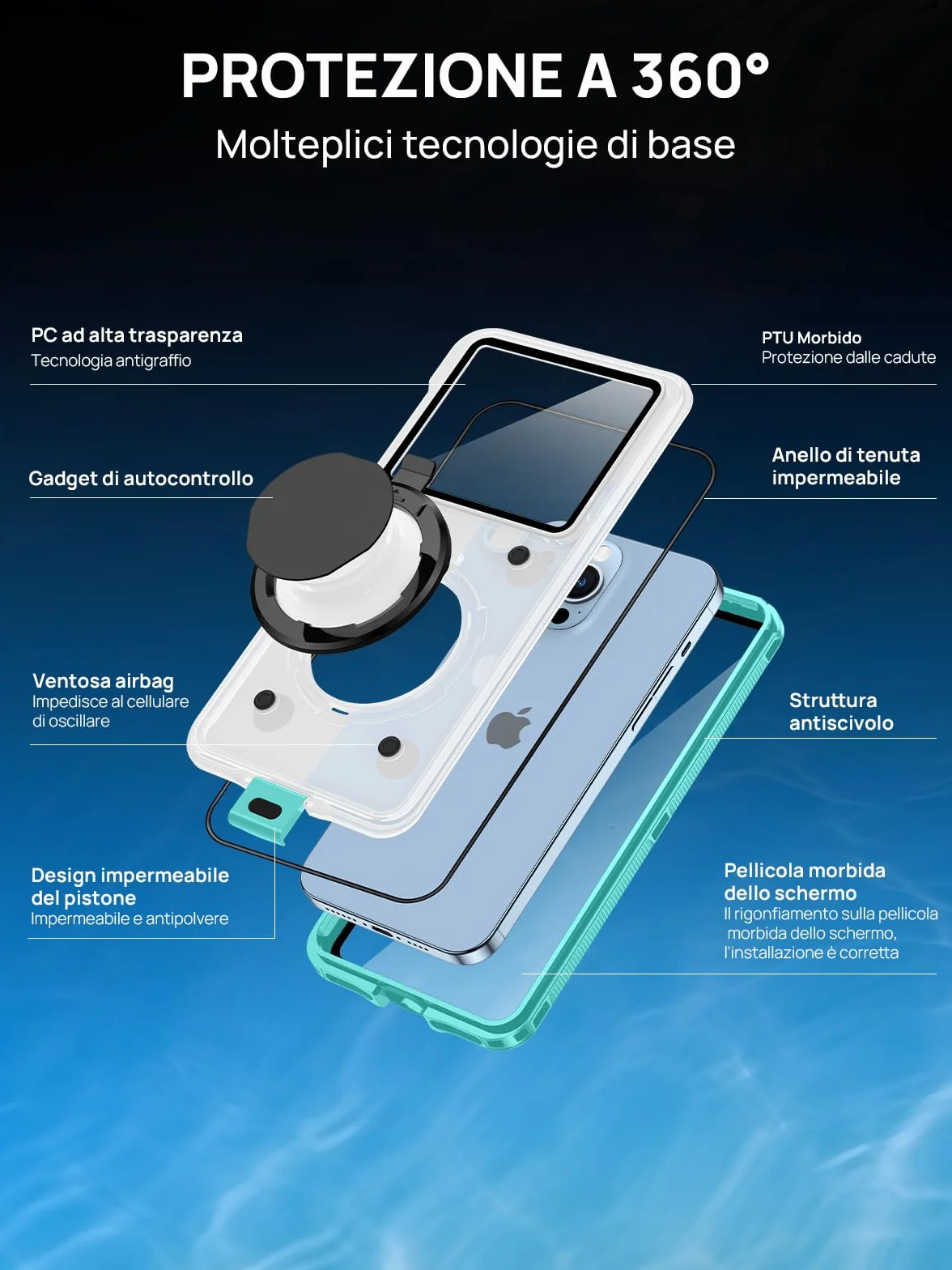 Custodia Impermeabile 15M Smartphone [Universale] IPX8 Cover Subacquea Professionale [Touchscreen Subacqueo] Asciutta Borsa per iPhone Samsung Galaxy Huawei XiaoMi Oppo Vivo 4.7-6.9'' Blu