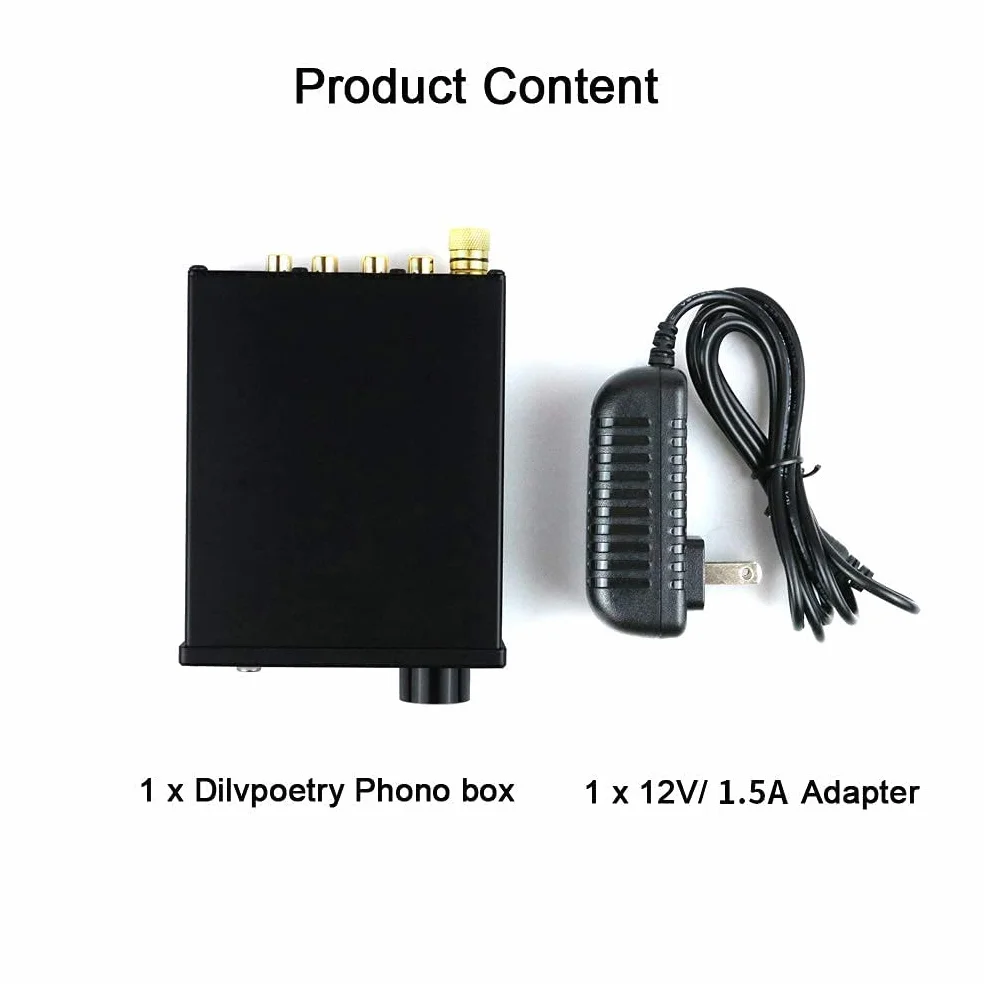 Dilvpoetry Phono Box MM Phono Preamplificatore HiFi Audio AMP Giradischi Amplificatore Fonografo Pre-amp DC12V Nero